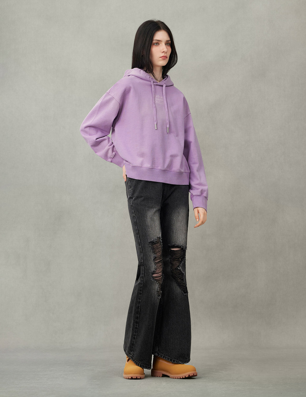 Fuzzy Cat Daicock Print Cropped Hoodie
