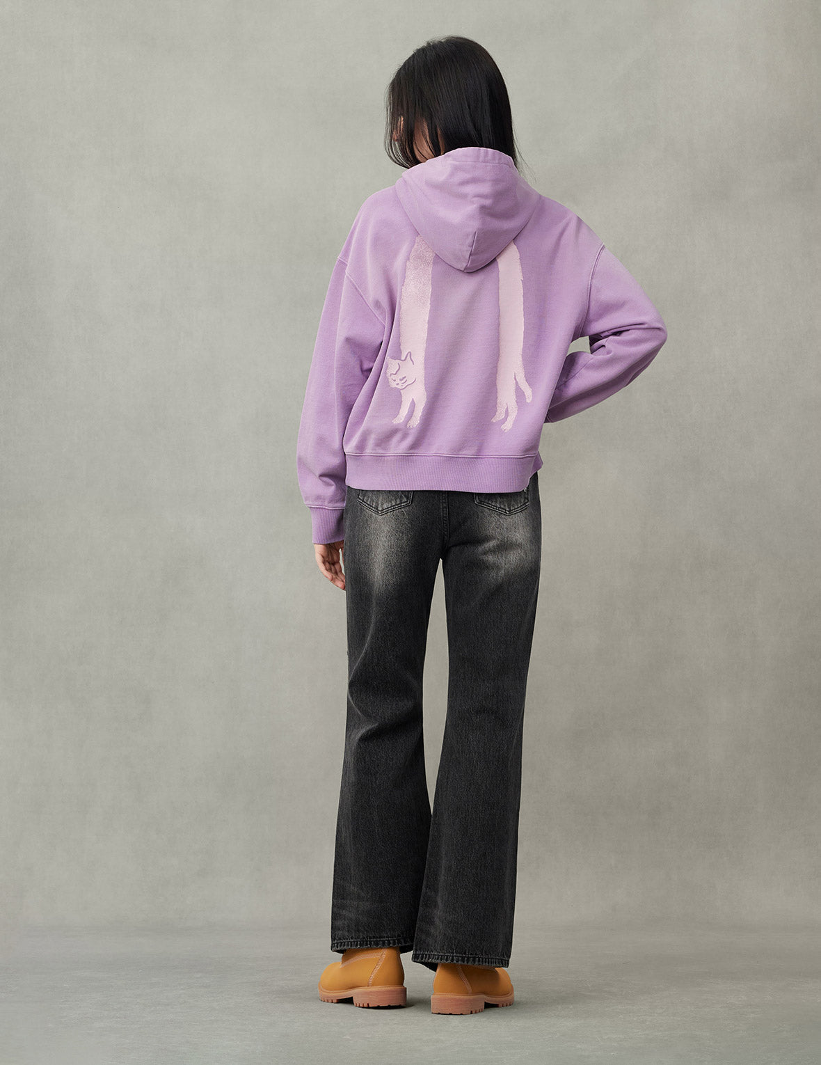 Fuzzy Cat Daicock Print Cropped Hoodie