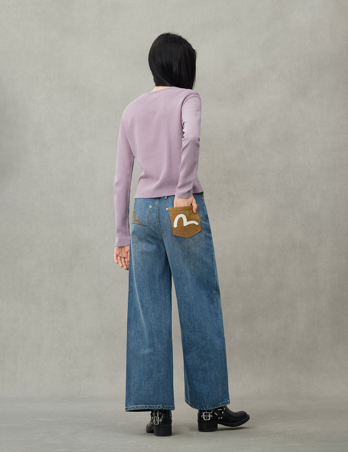 Heart-shaped Skull EVISU Patch Embroidery Fashion Fit Long-sleeve Top