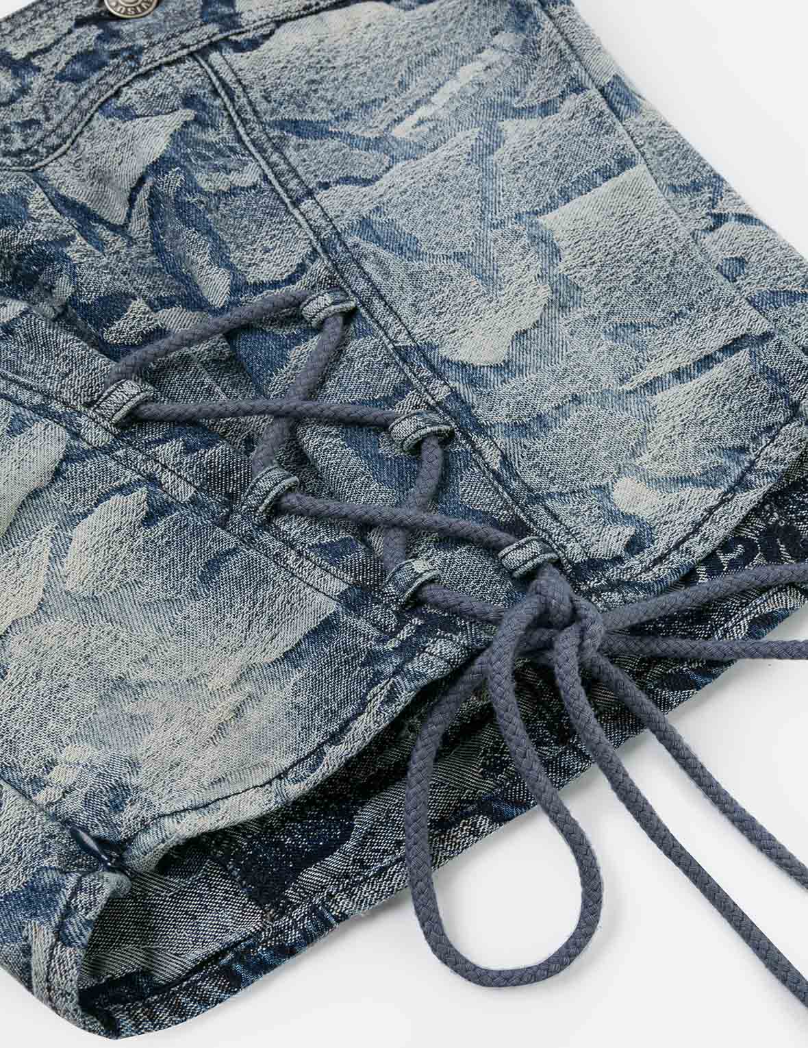 满地石垣迷彩提花时尚版型牛仔马甲背心