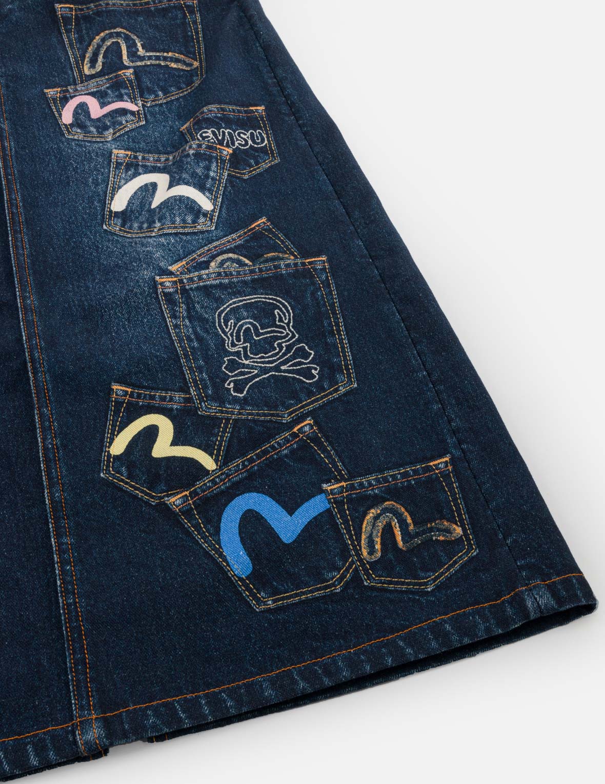 Multi-Pocket Seagull Denim Maxi Skirt