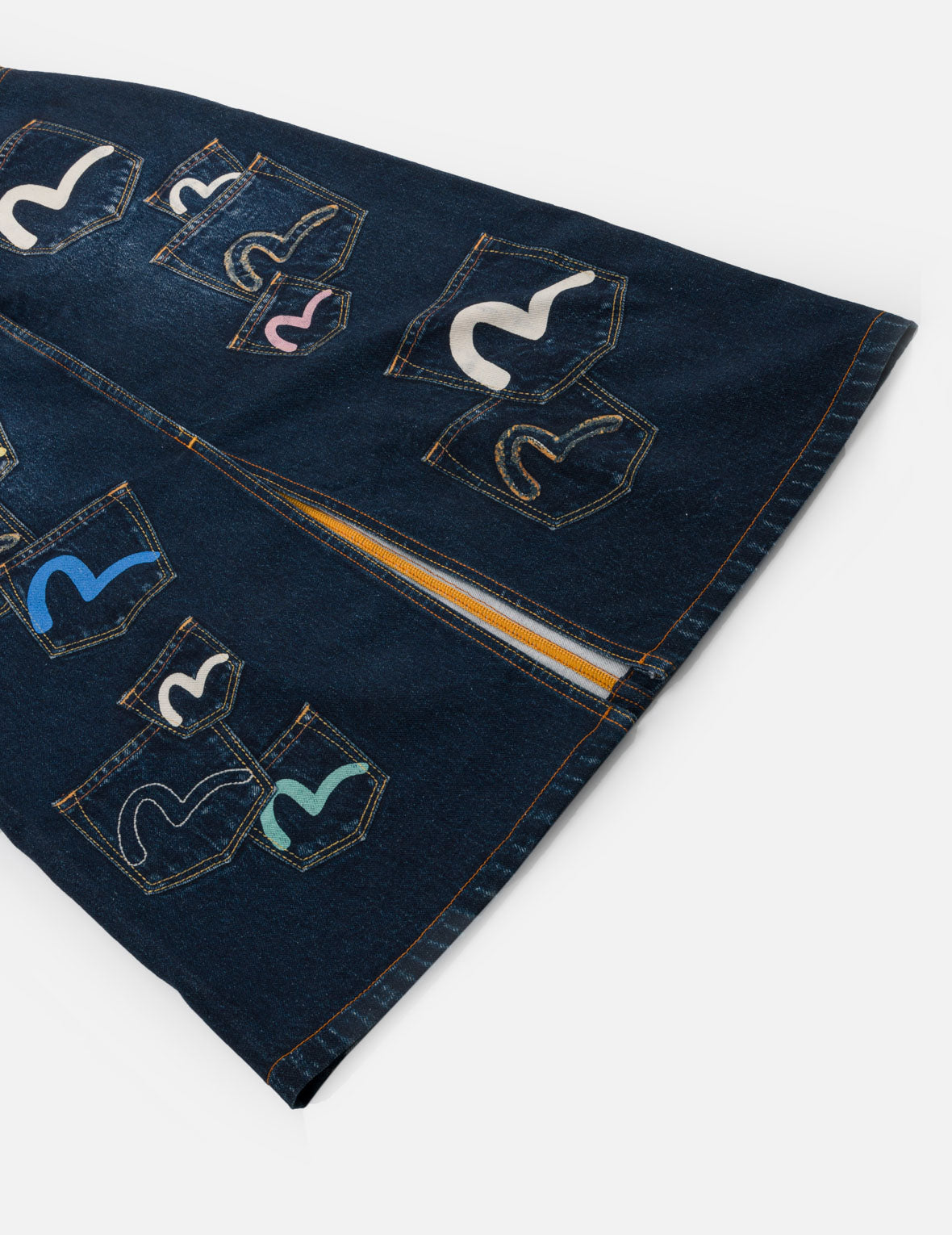 Multi-Pocket Seagull Denim Maxi Skirt