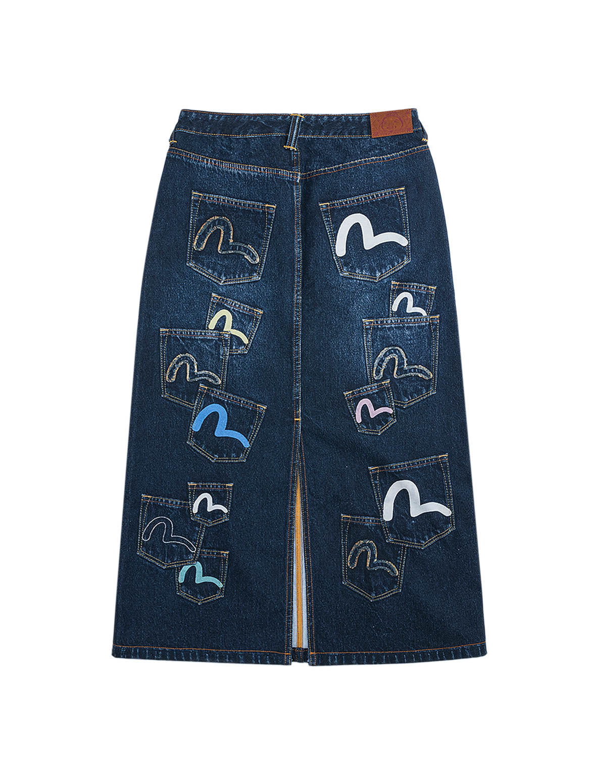 Multi-Pocket Seagull Denim Maxi Skirt