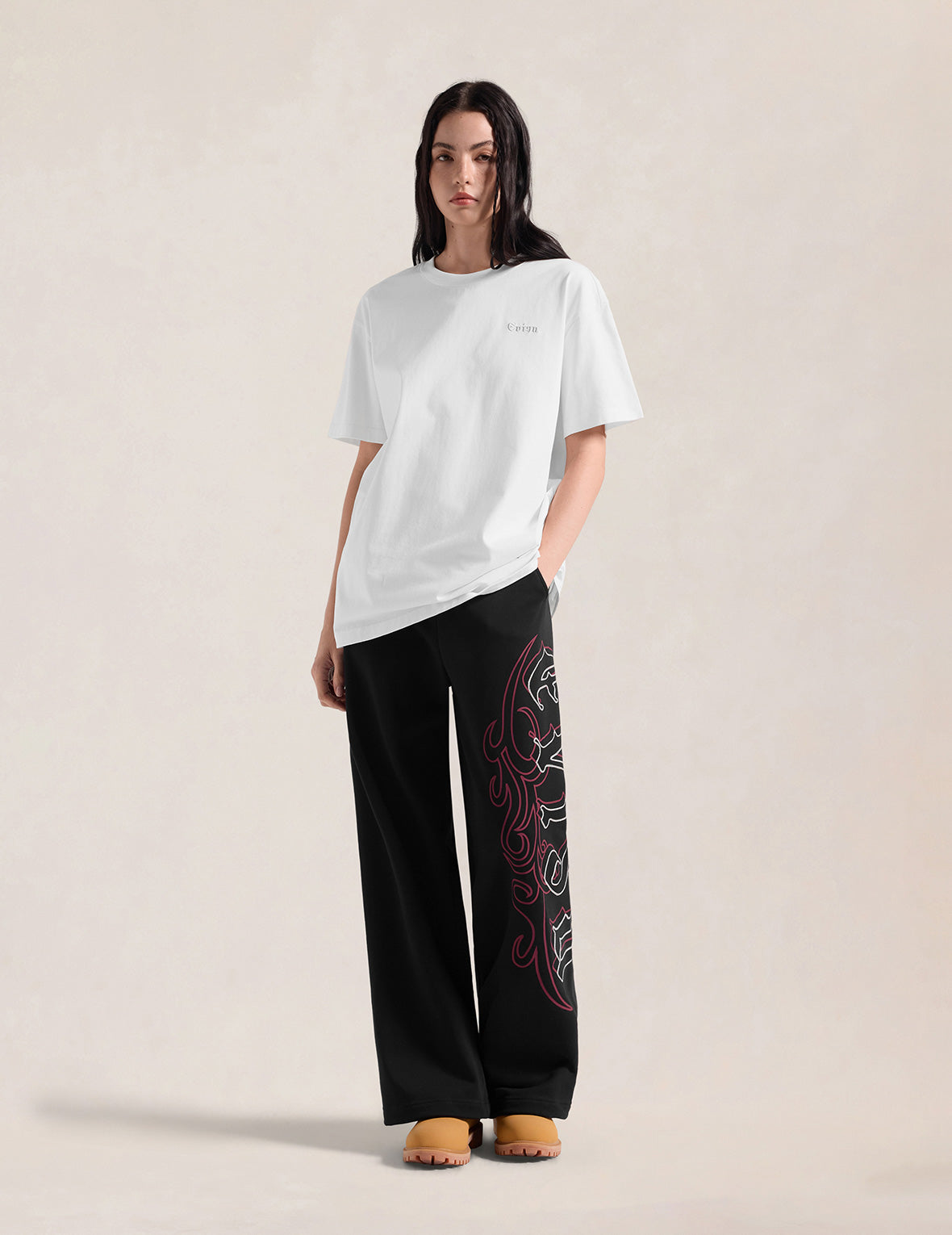 哥特体Evisu标志刺绣直筒卫裤