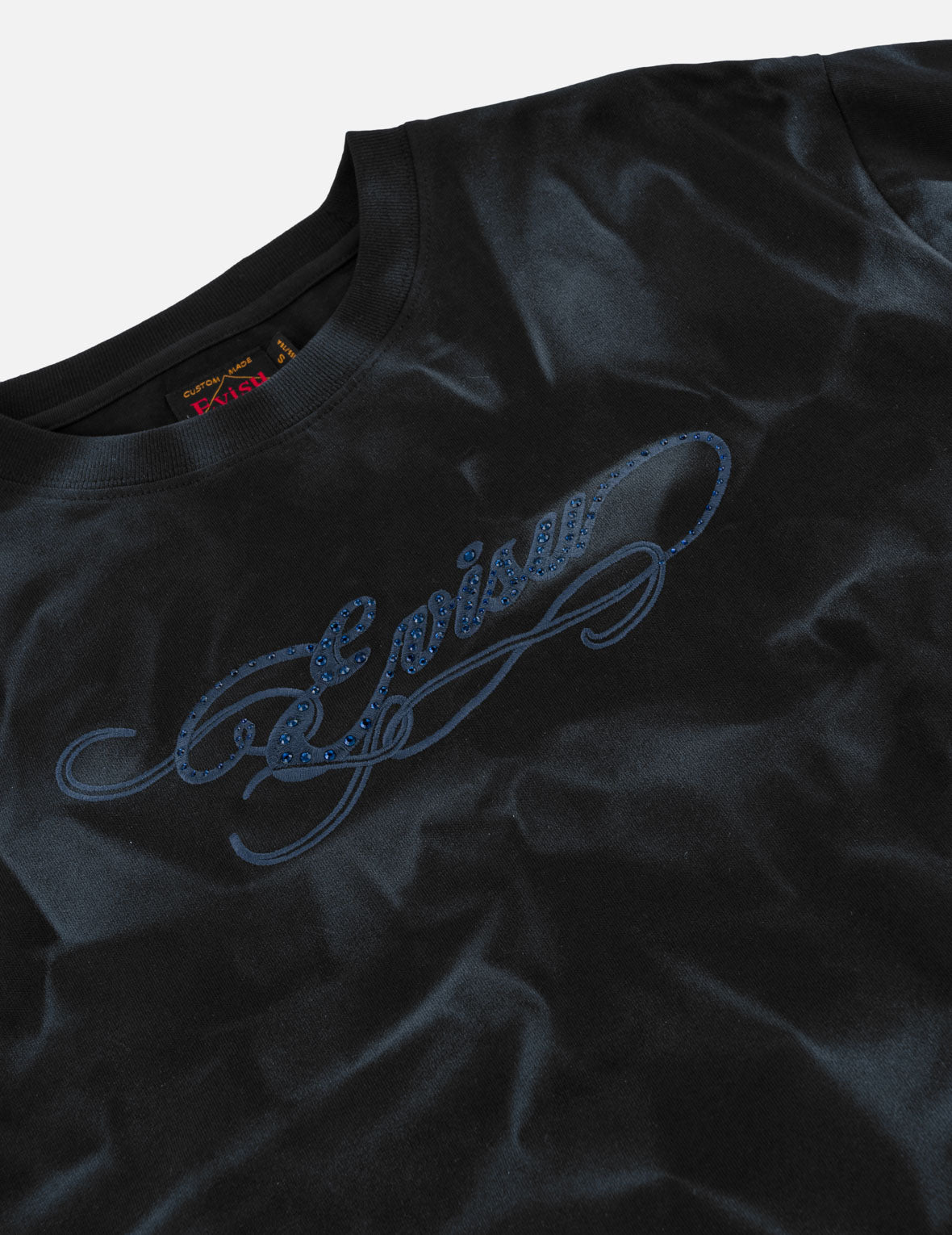 Rhinestone EVISU Logo Shirred T-Shirt
