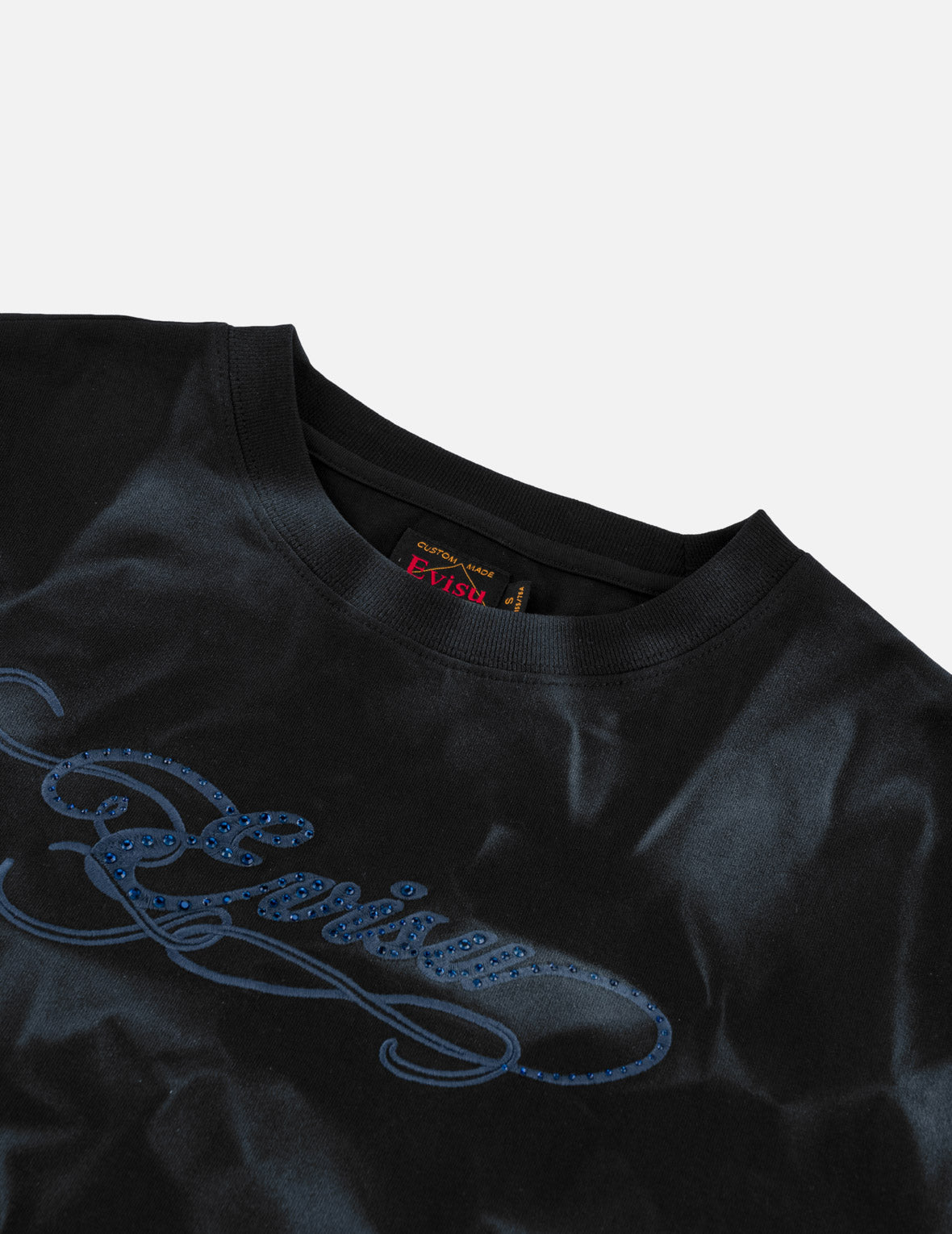 Rhinestone EVISU Logo Shirred T-Shirt