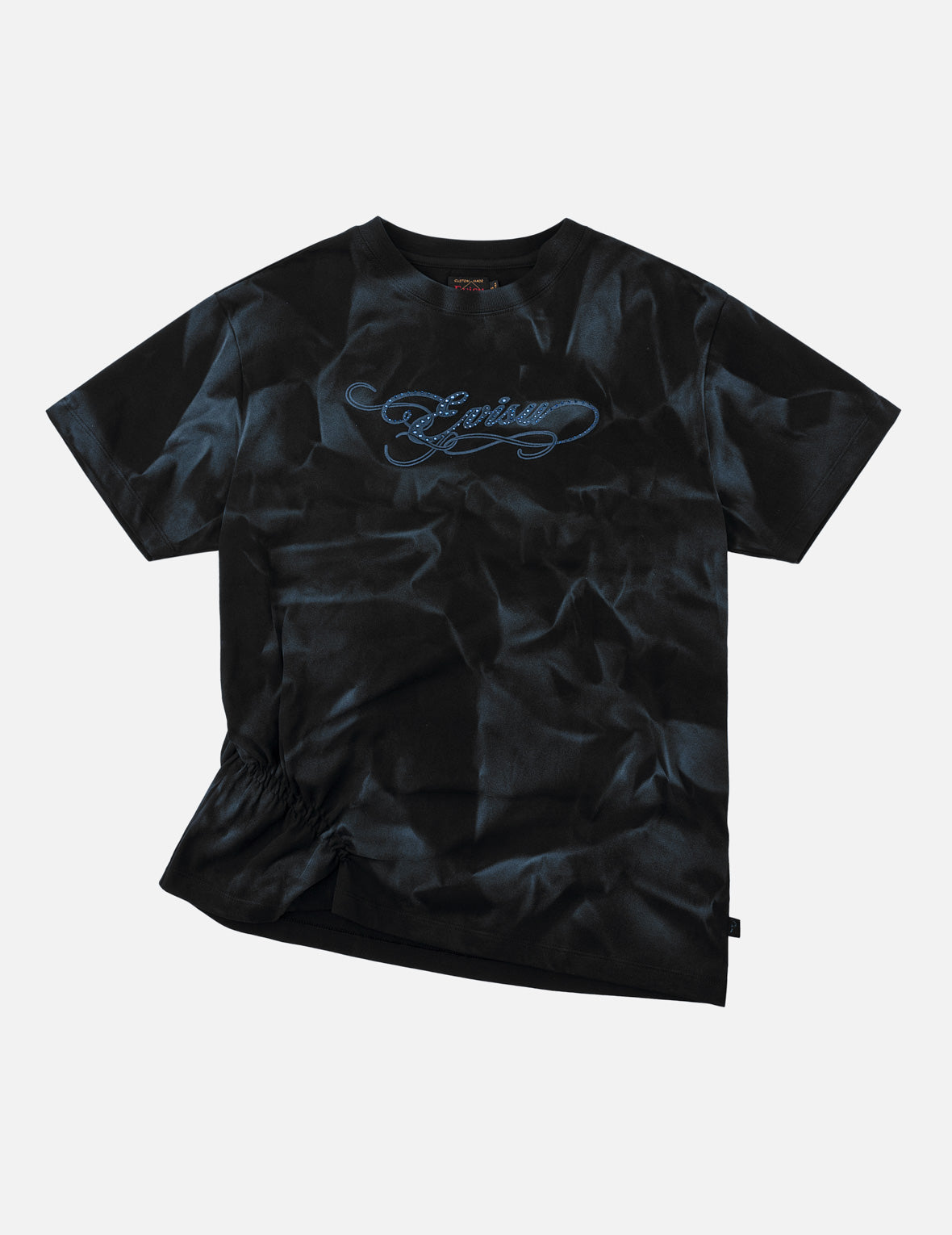 Rhinestone EVISU Logo Shirred T-Shirt