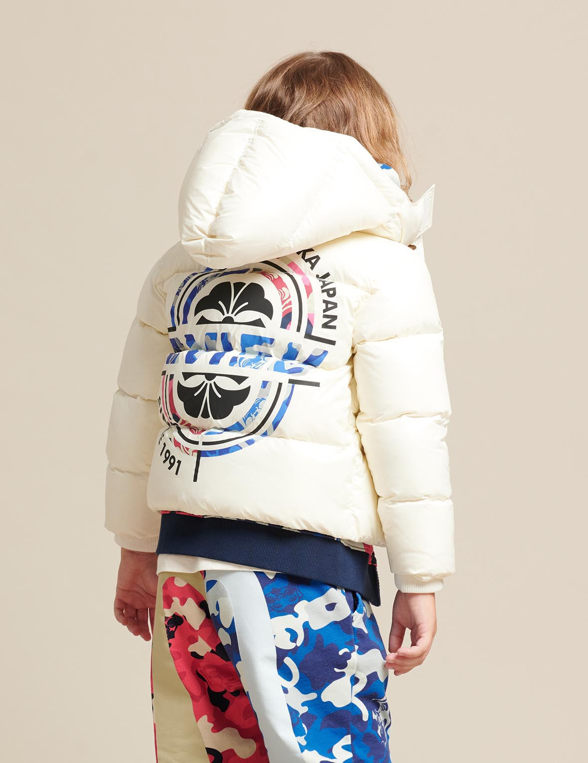 Kamon and Logo Print Down Jacket