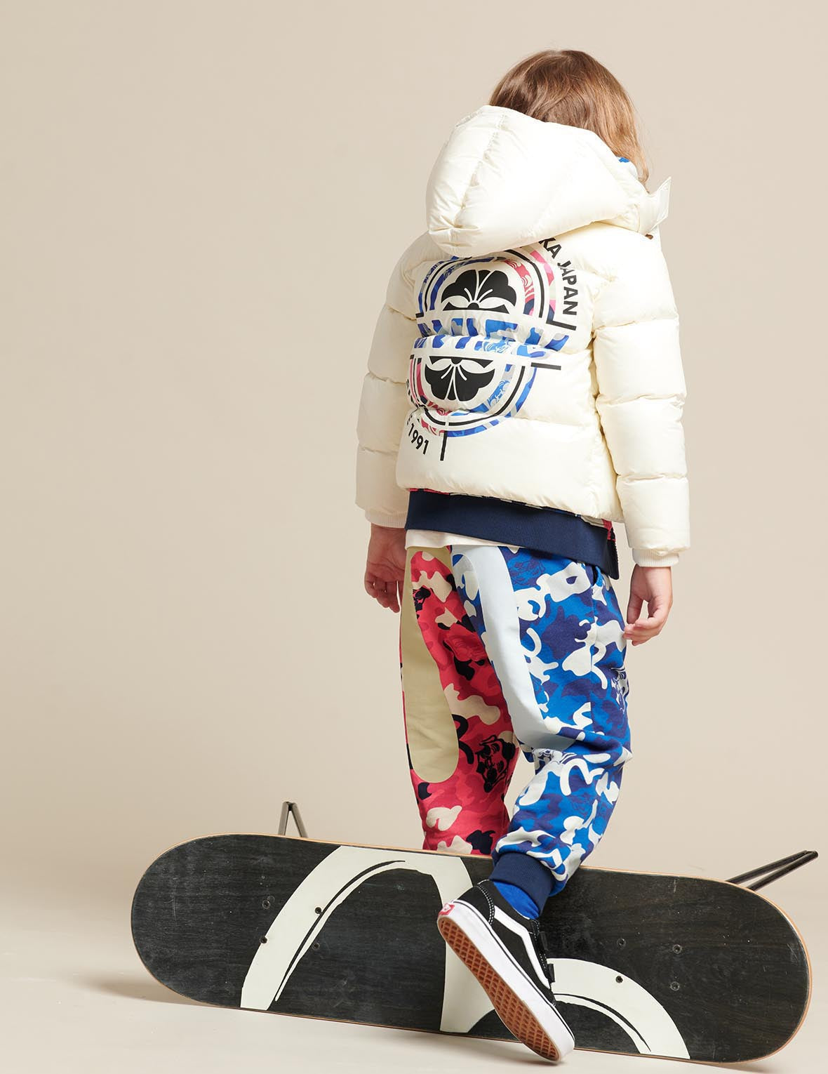 Kamon and Logo Print Down Jacket