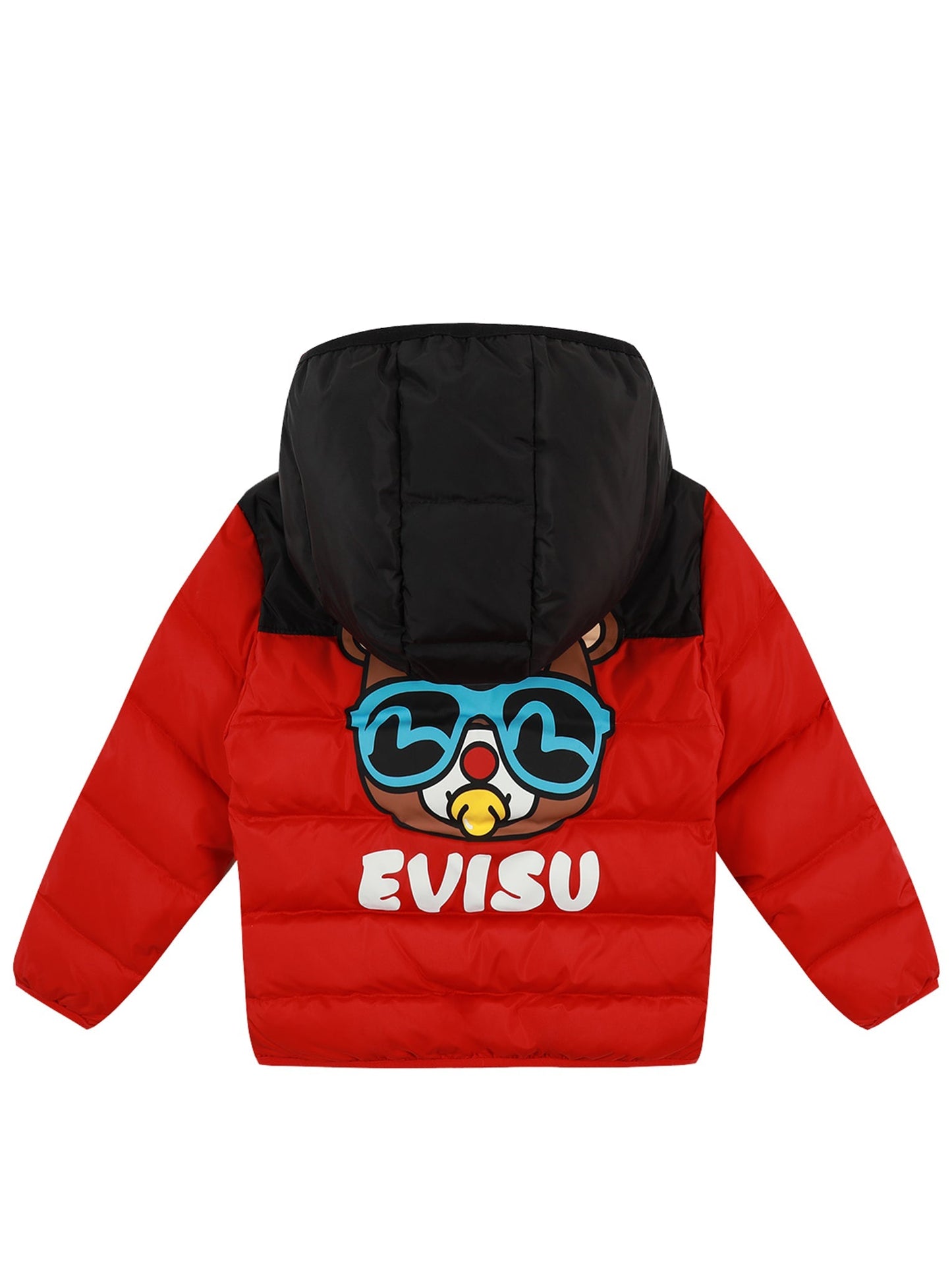 Bear Print Colorblock Down Jacket