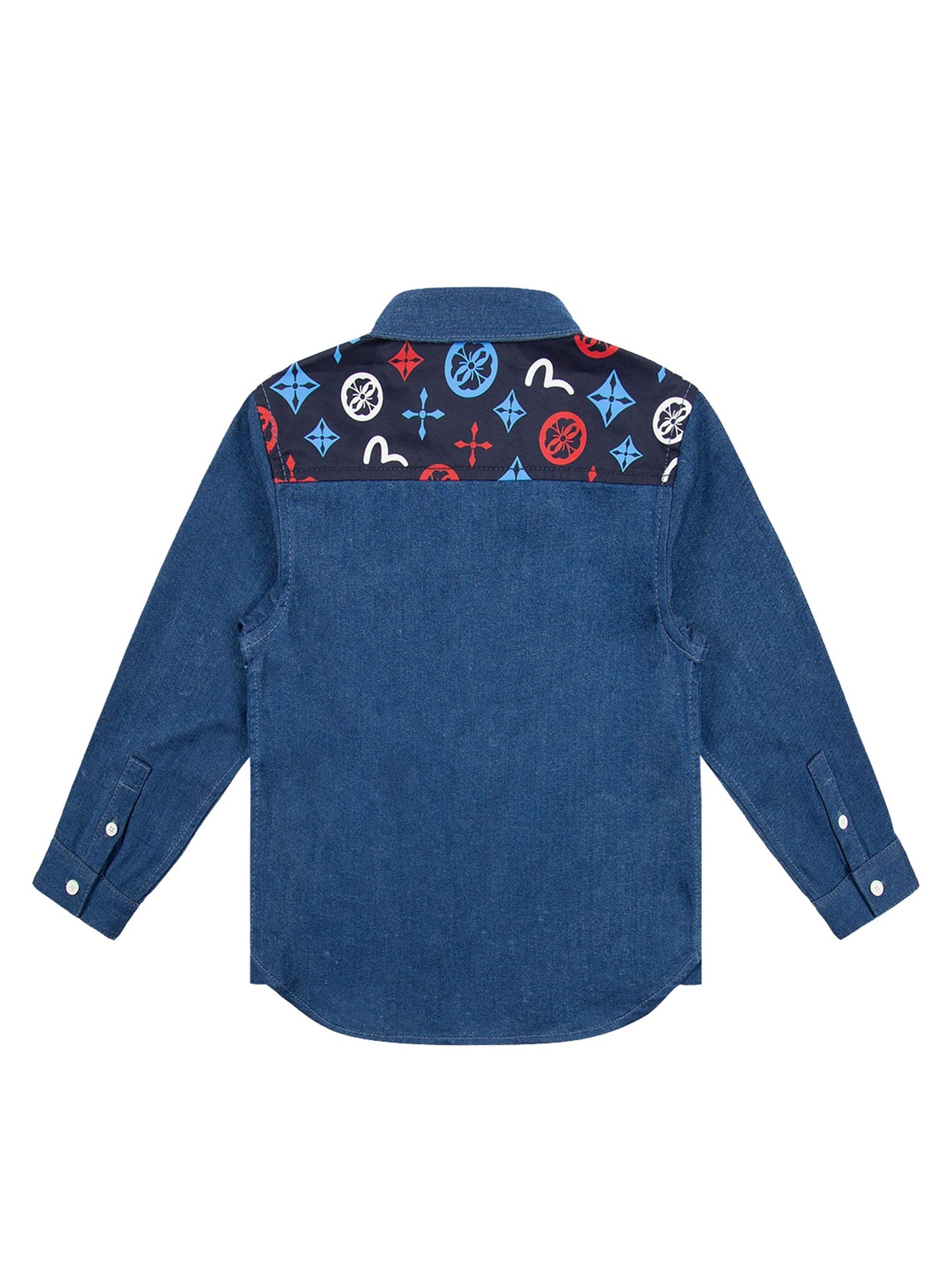 Seagull and Kamon Print Denim Shirt