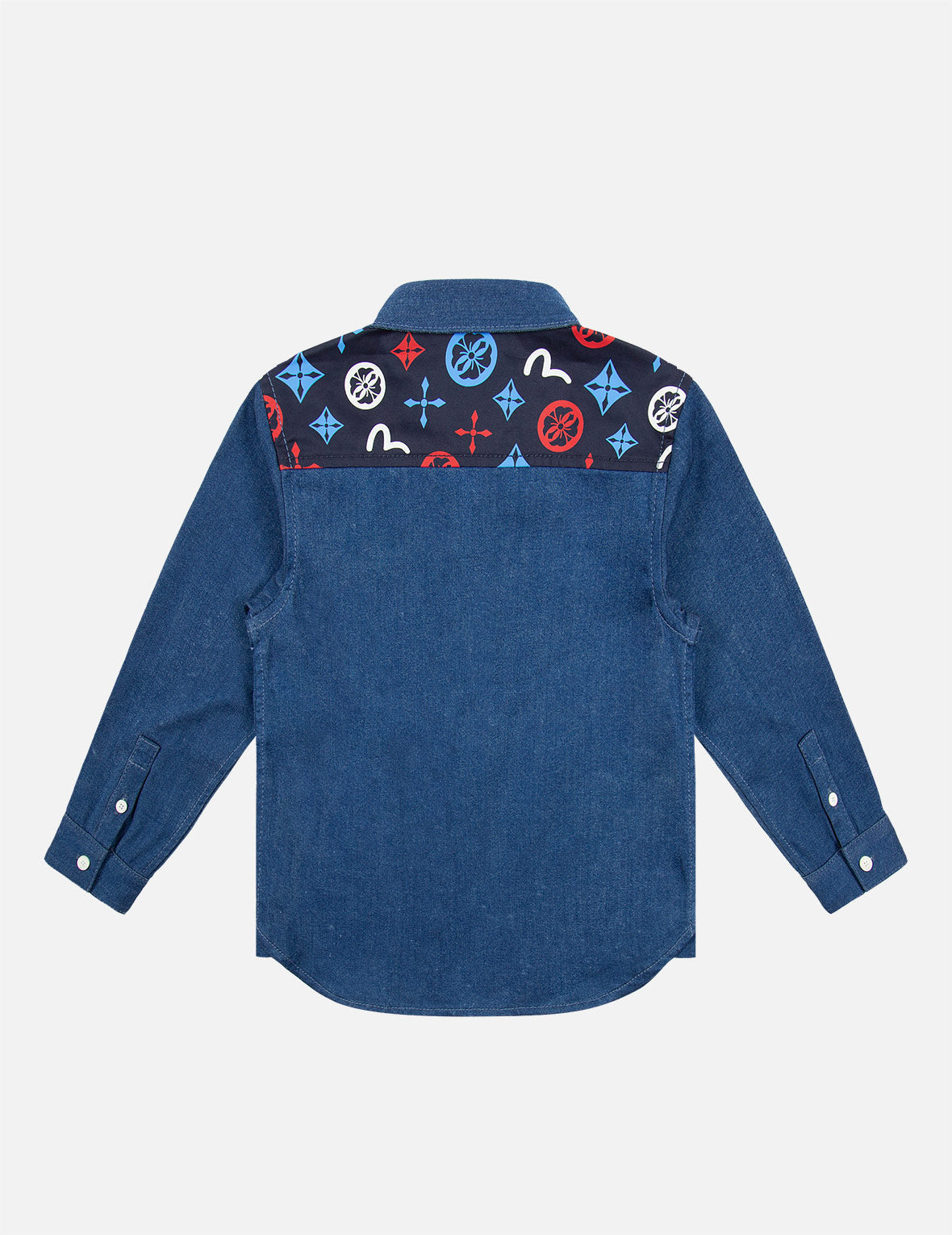 Seagull and Kamon Print Denim Shirt