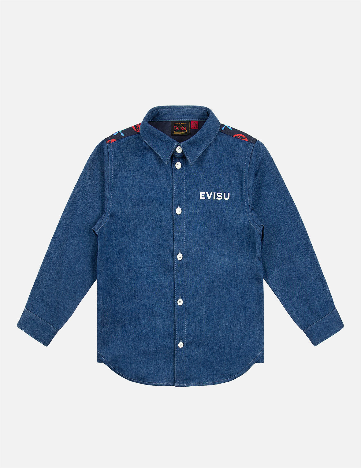 Seagull and Kamon Print Denim Shirt