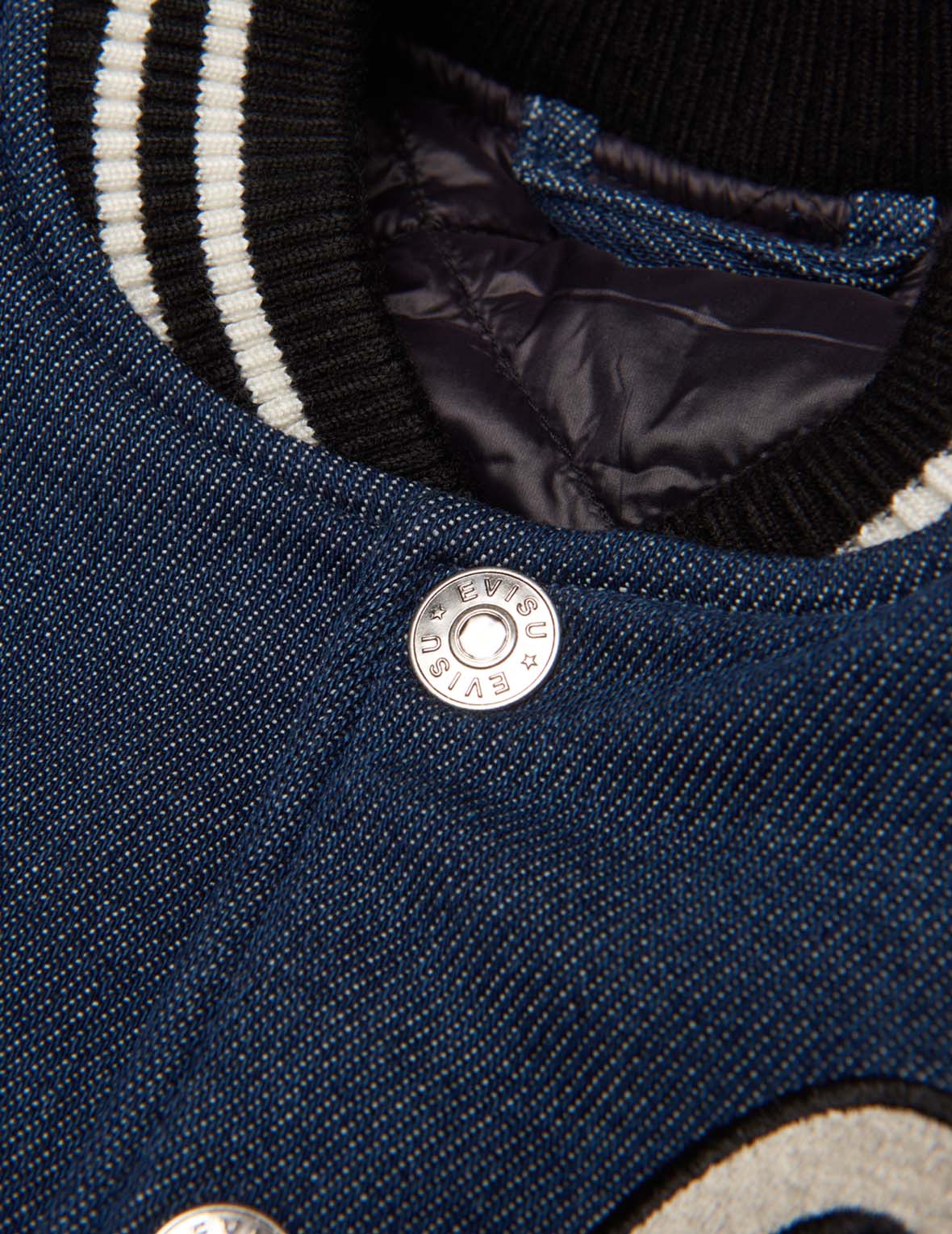 Godhead Print Regular Fit Padded Denim Baseball Jacket