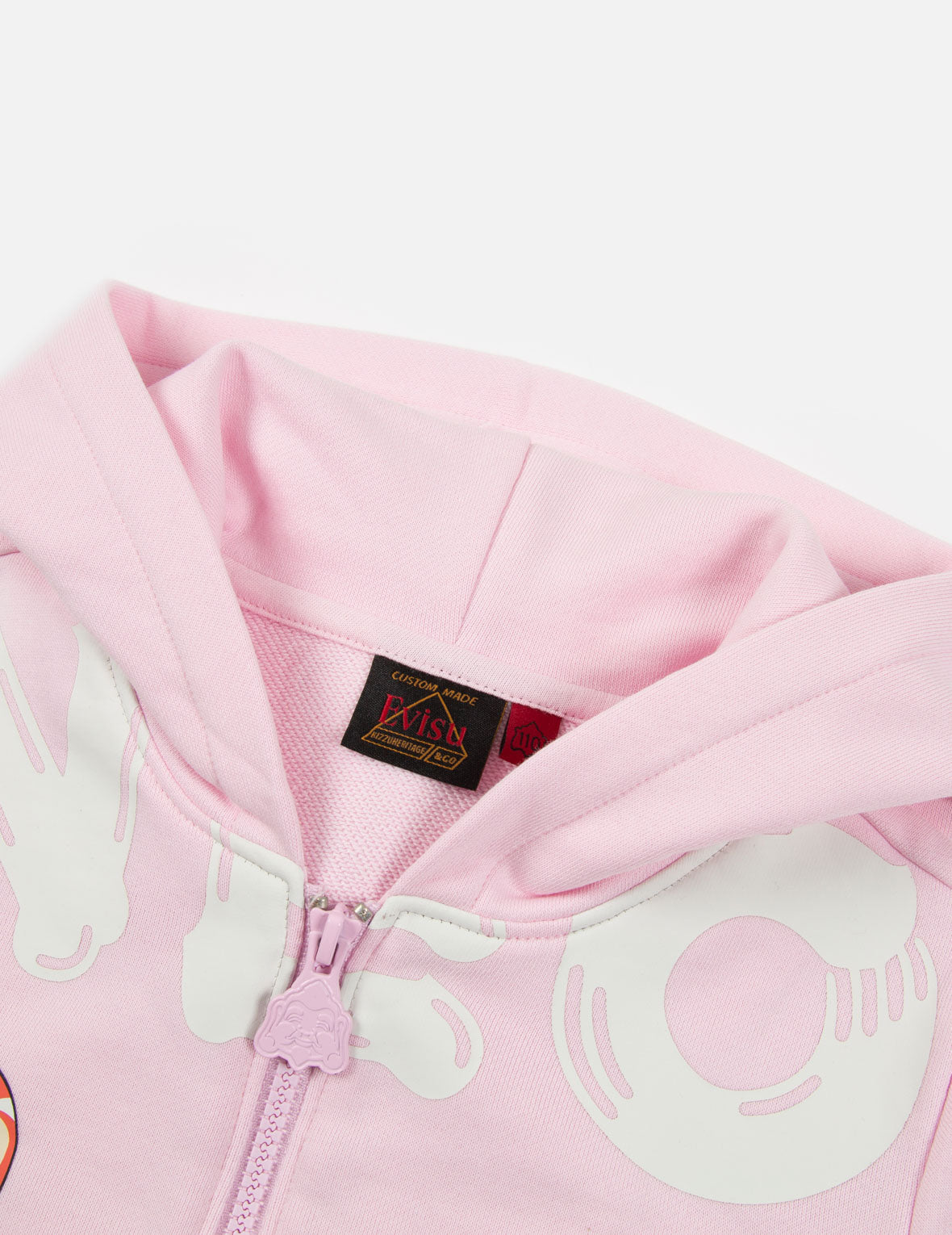 Fortune Cat and Daruma Print Zip-up Hoodie