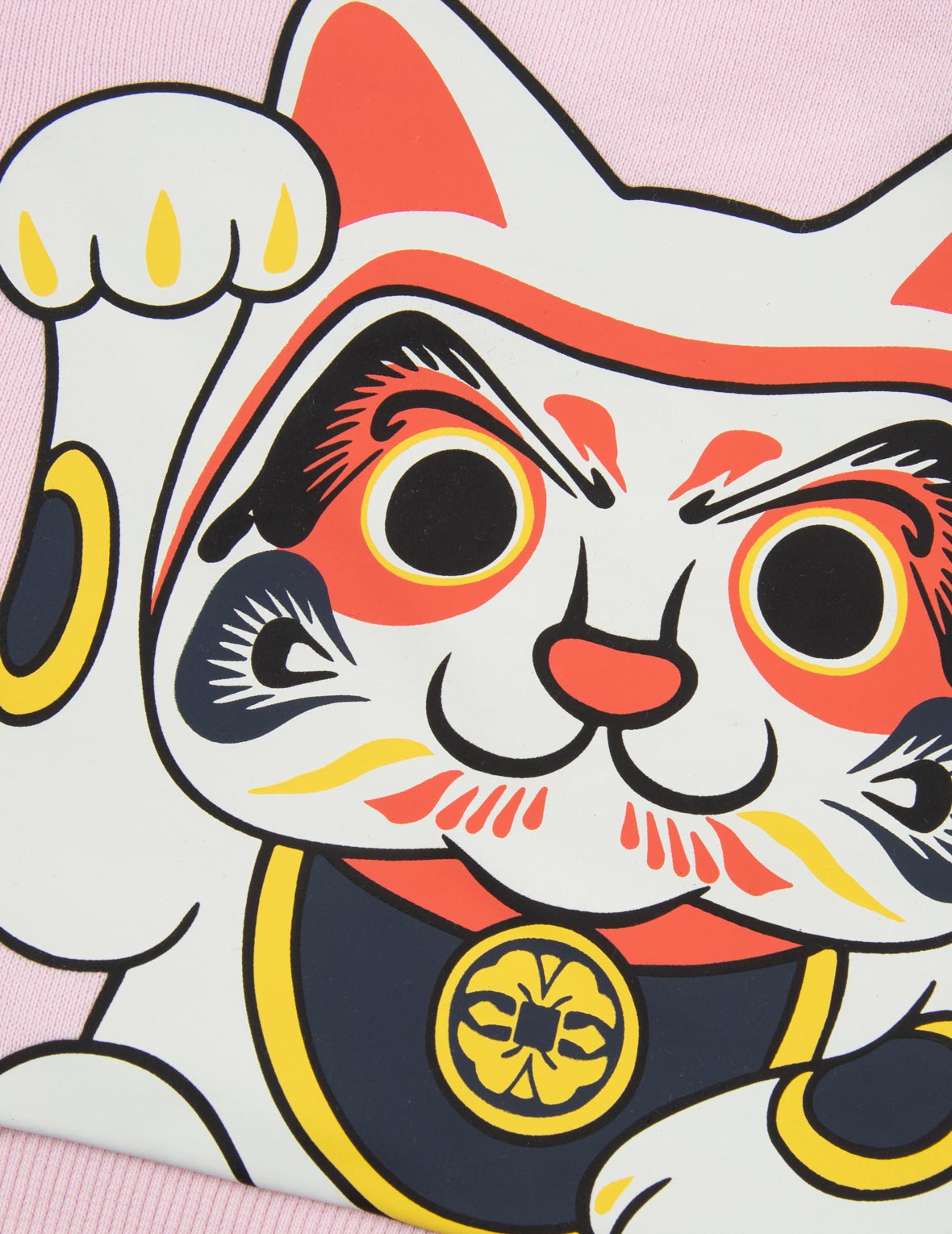 Fortune Cat and Daruma Print Zip-up Hoodie