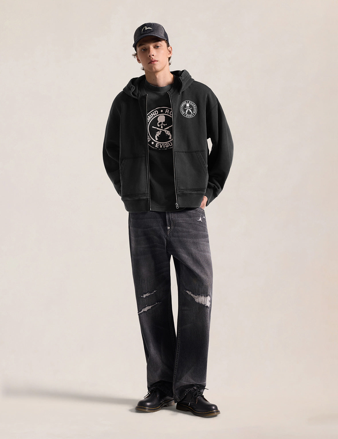 EVISU x mastermind JAPAN x roarguns 双枪骷髅大M后加帽卫衣