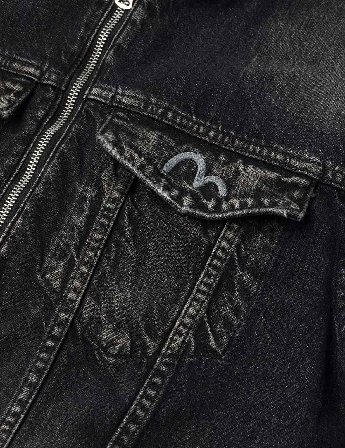 Seagull Embroidery Regular Fit Denim Rider Jacket