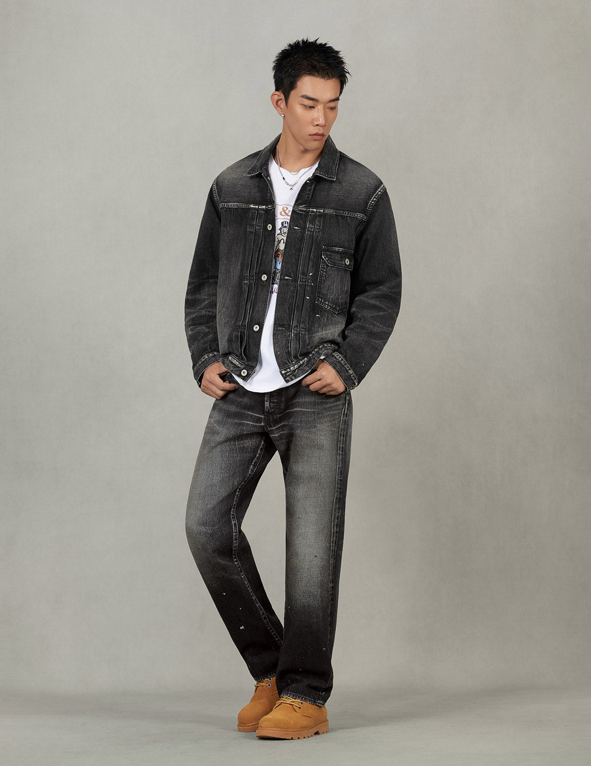 Washed Seagull Print Regular Fit Jeans