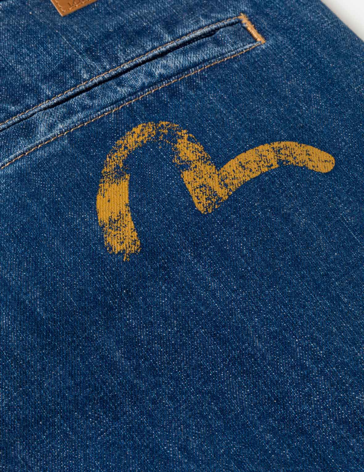 海鸥印花多口袋深蓝牛仔短裤