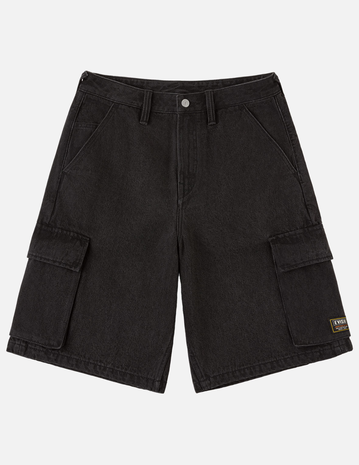 海鸥印花多口袋黑色牛仔短裤