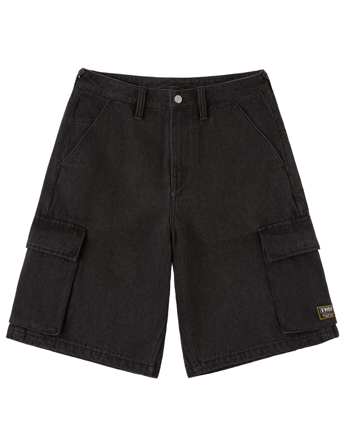 海鸥印花多口袋黑色牛仔短裤