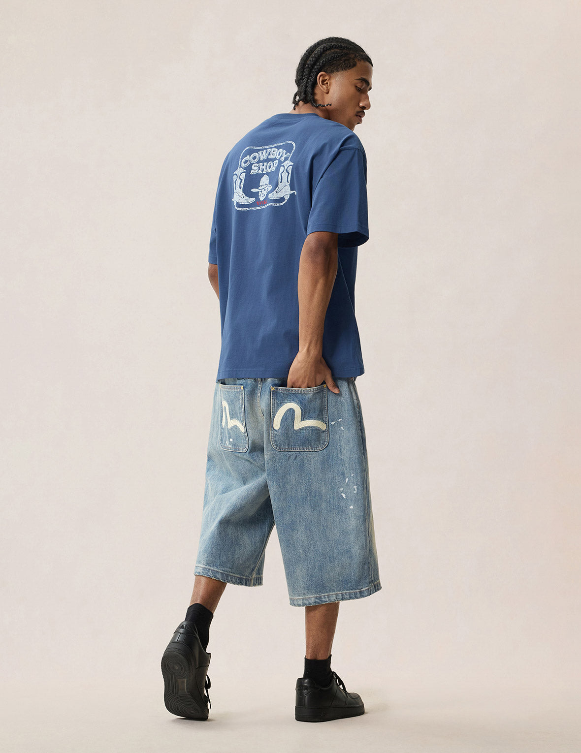 Ink-Splash Washed Seagull Embroidery Jorts