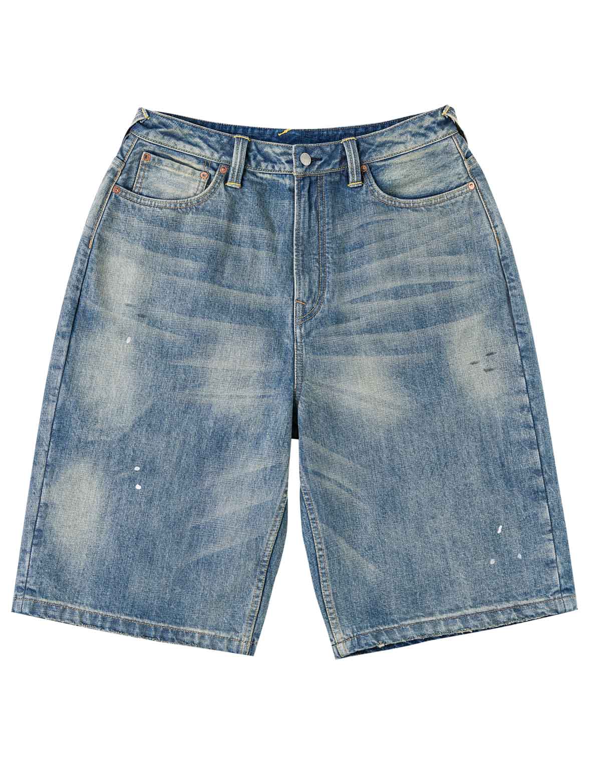 Ink-Splash Washed Seagull Embroidery Jorts
