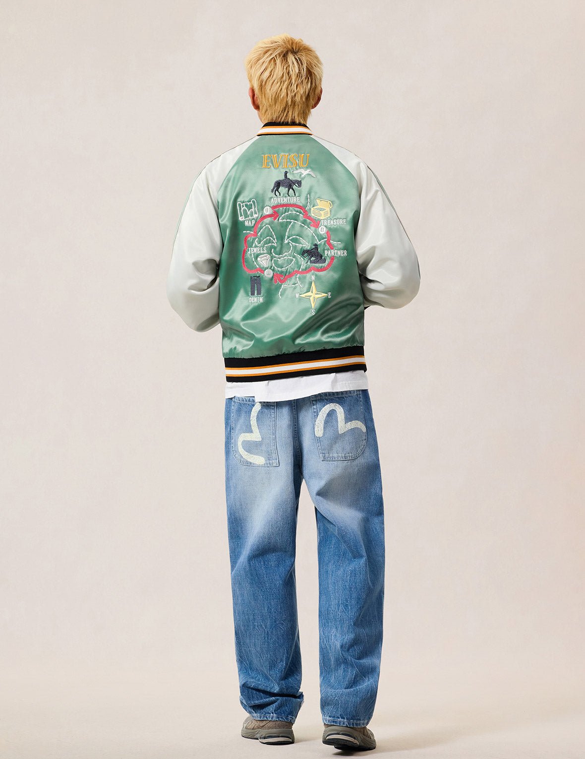 Seagull Print Double Knee Jeans