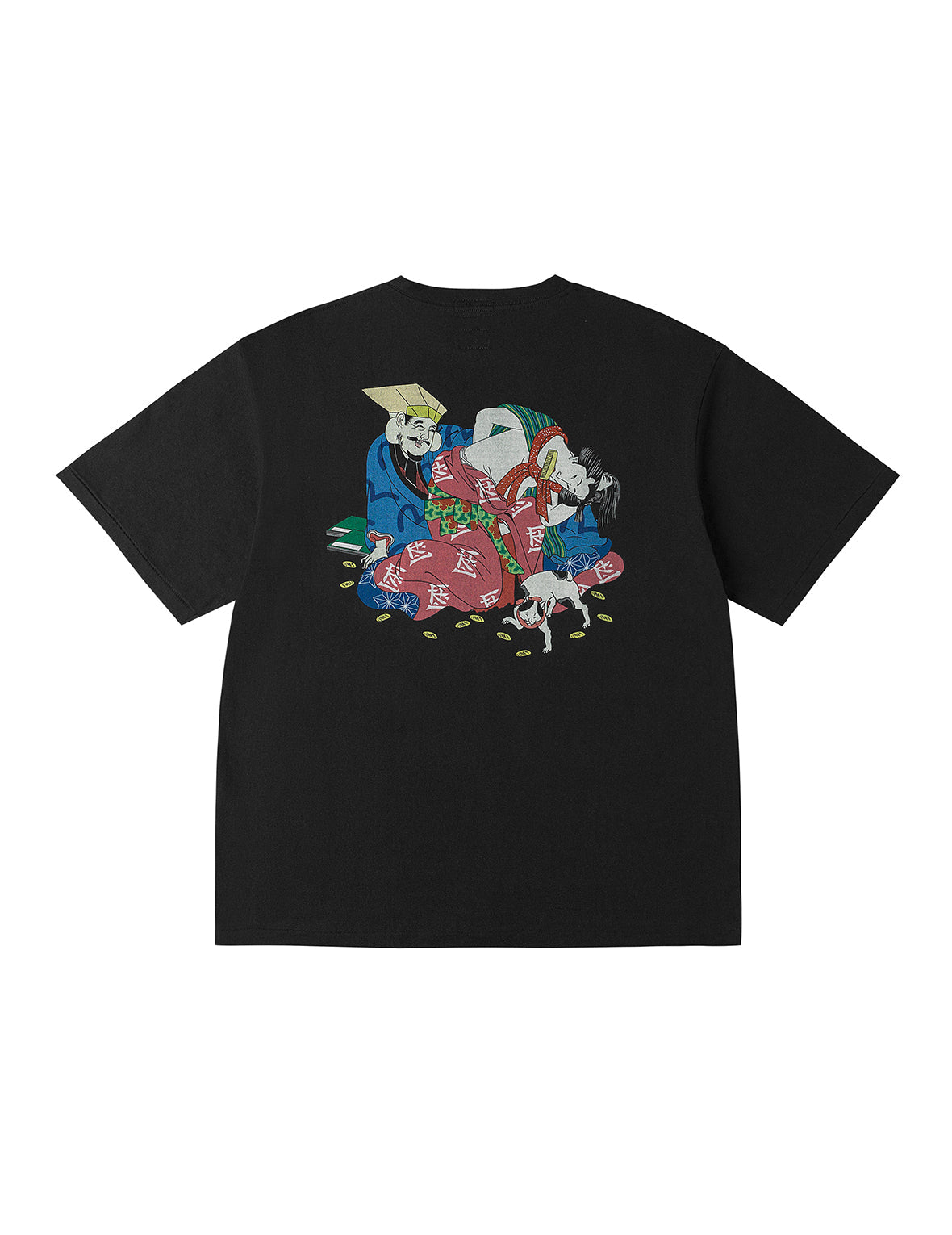 EVISU X F-LAGSTUF-F Shuga and Koban Coin Seagull Print Regular Fit T-shirt - Black