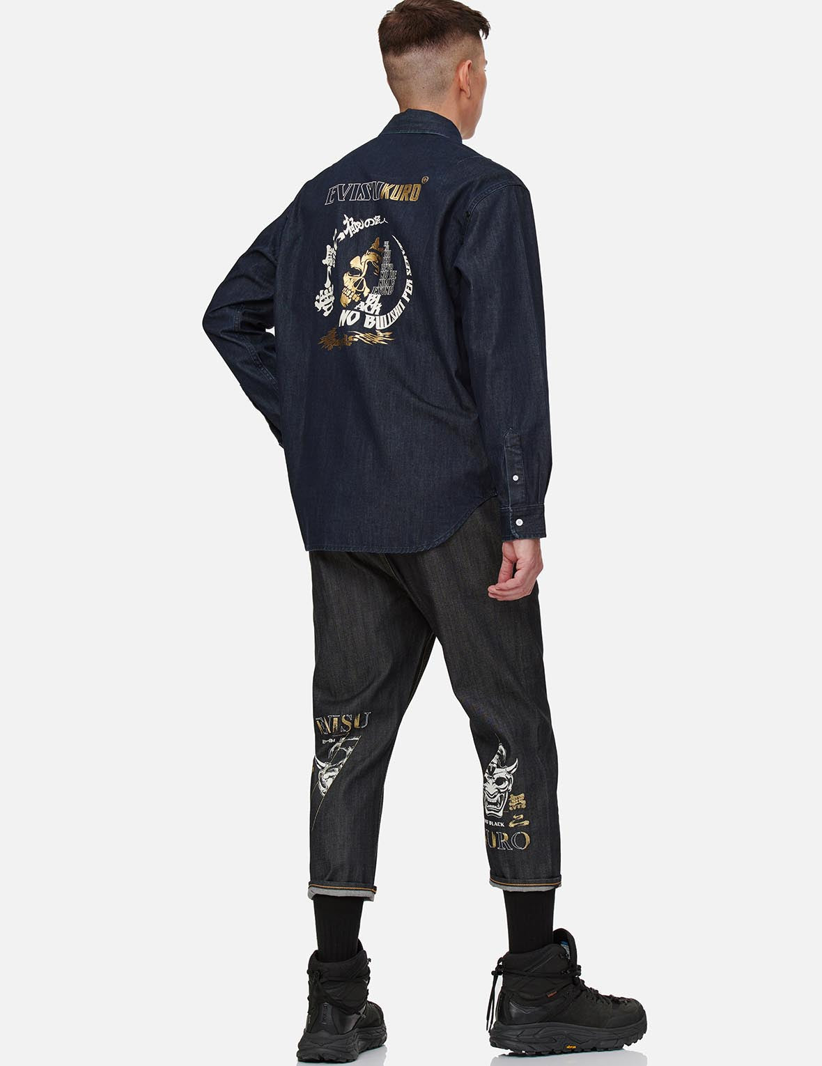 Slashed Hannya Skull Print Cropped Fit Jeans #2027