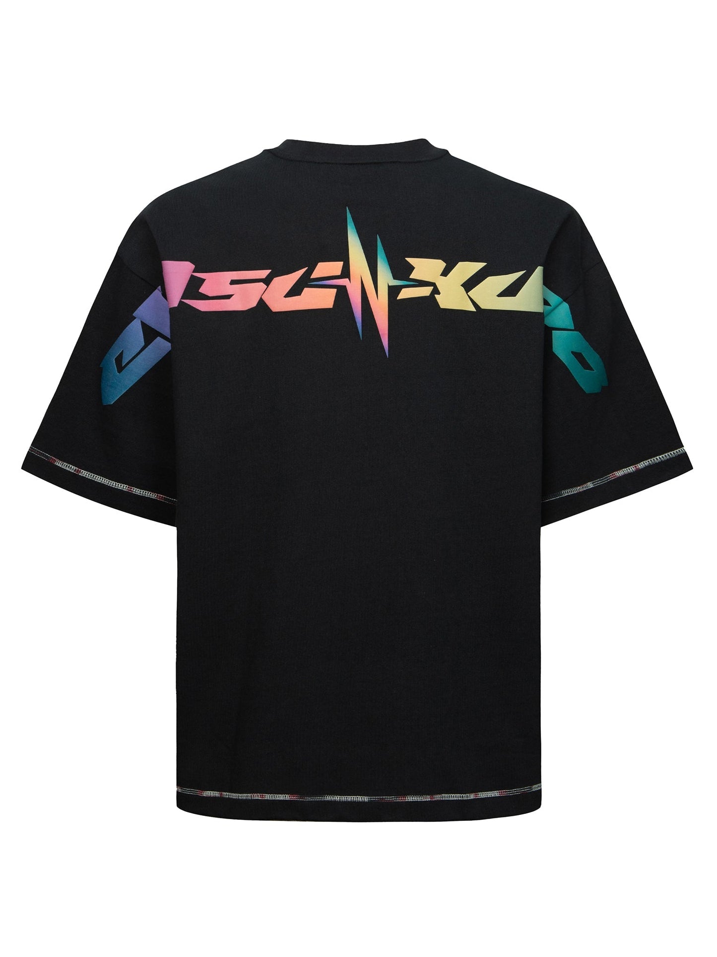 Rainbow Seagull and Logo Print Oversized T-Shirt