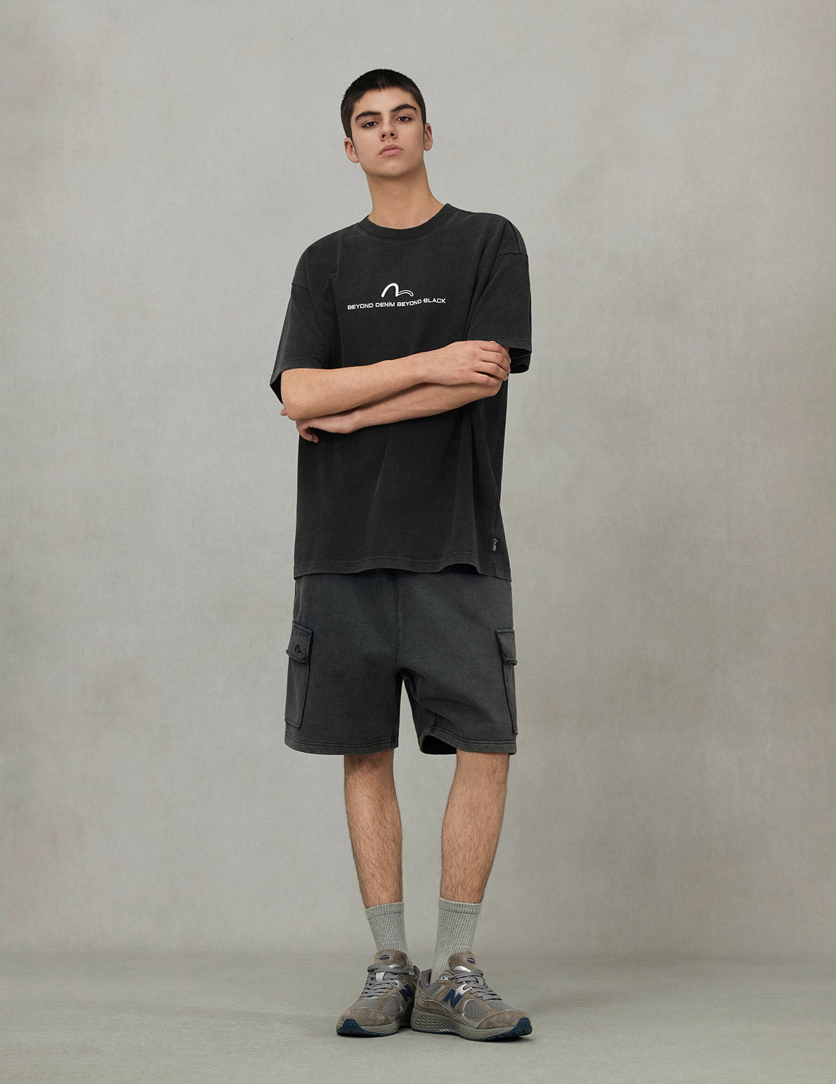 EVISUKURO Embroidery Washed Relax Fit T-shirt
