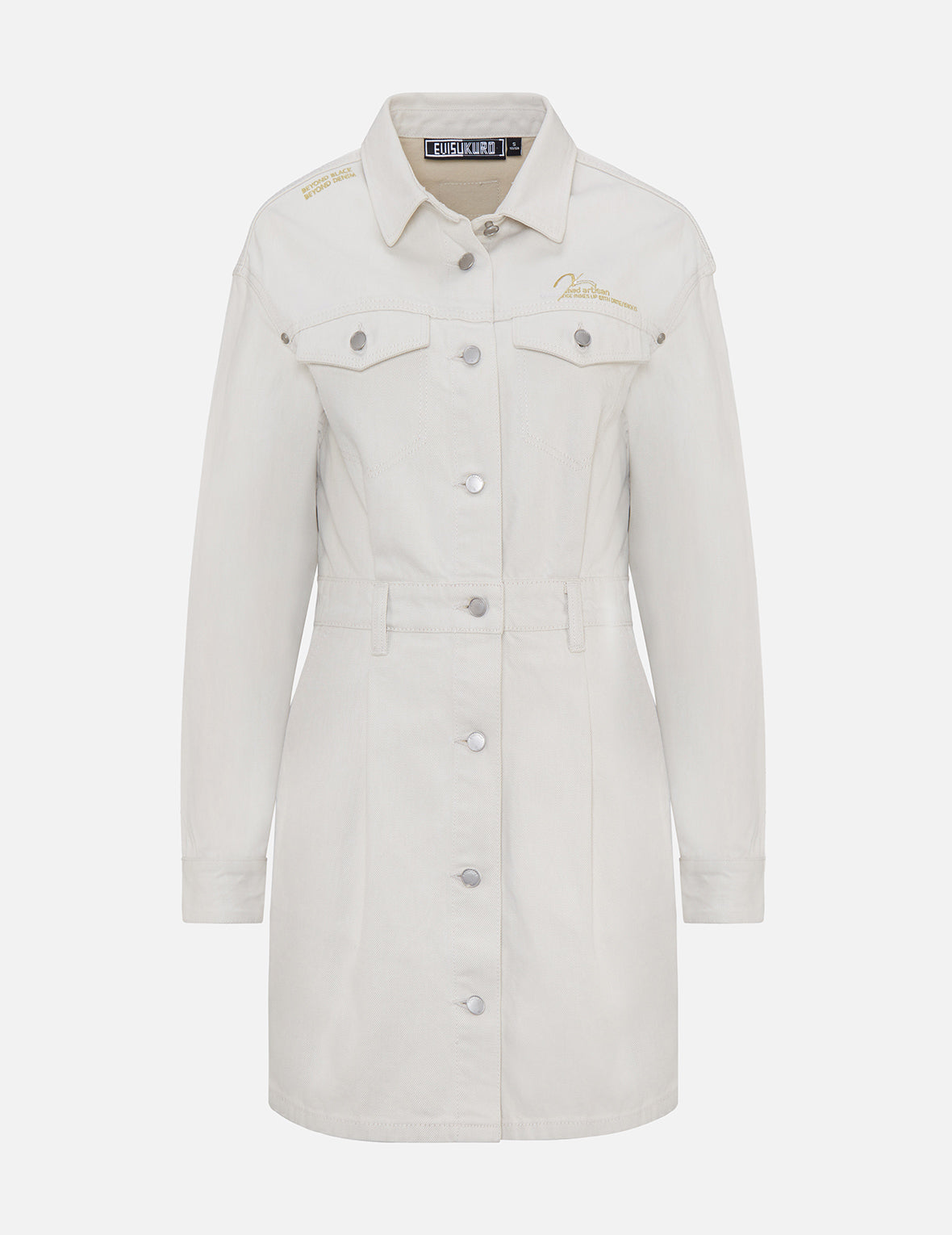 Slashed Seagull Embroidered Denim Dungaree Dress