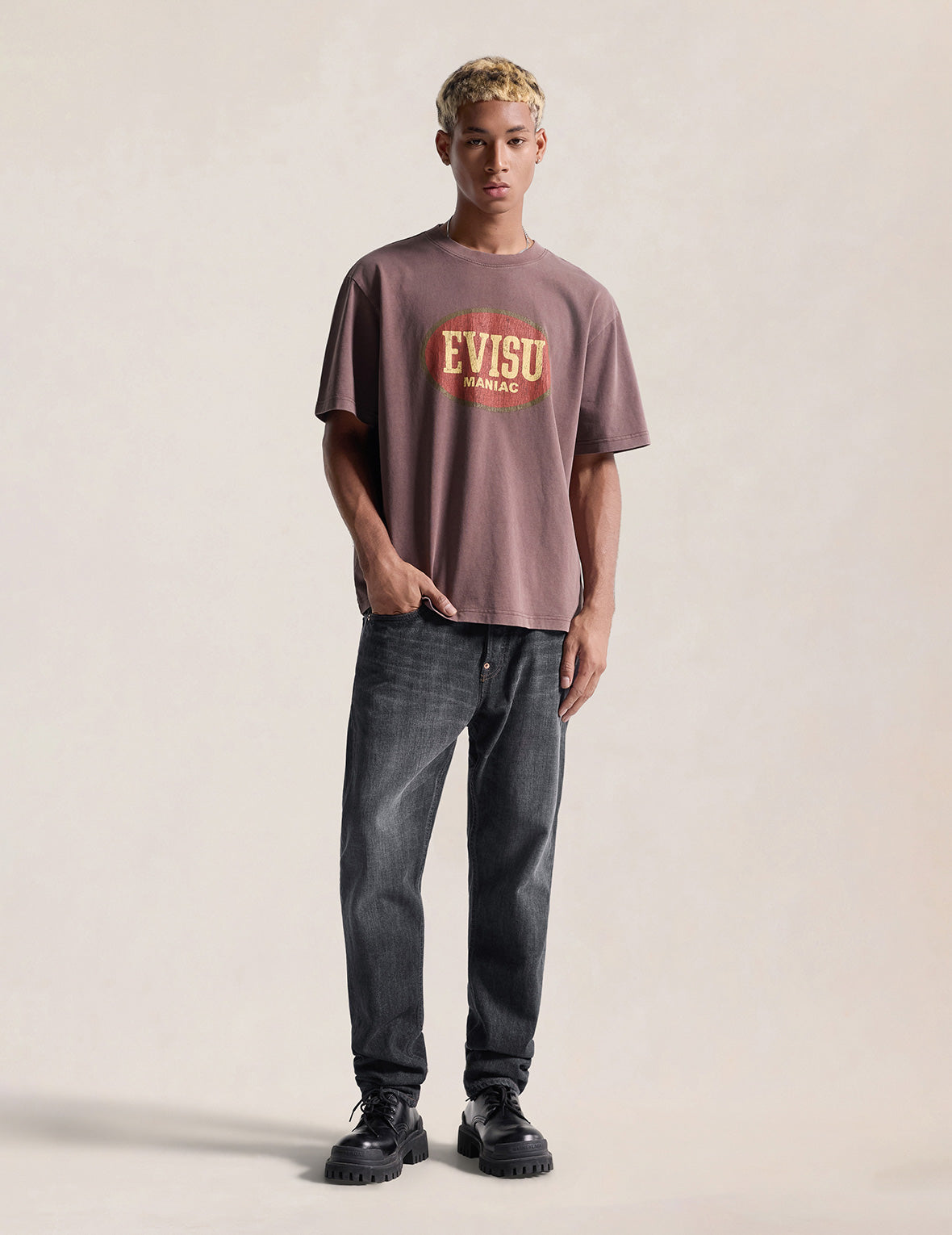 Black Washed Seagull Print Taper Fit Jeans #2017