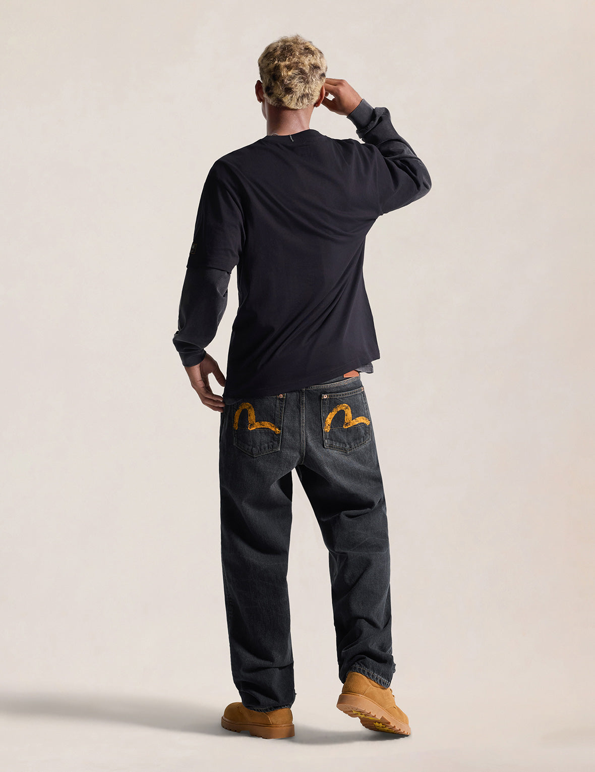 Black Washed Seagull Print Relax Fit Jeans #2030 – EVISU