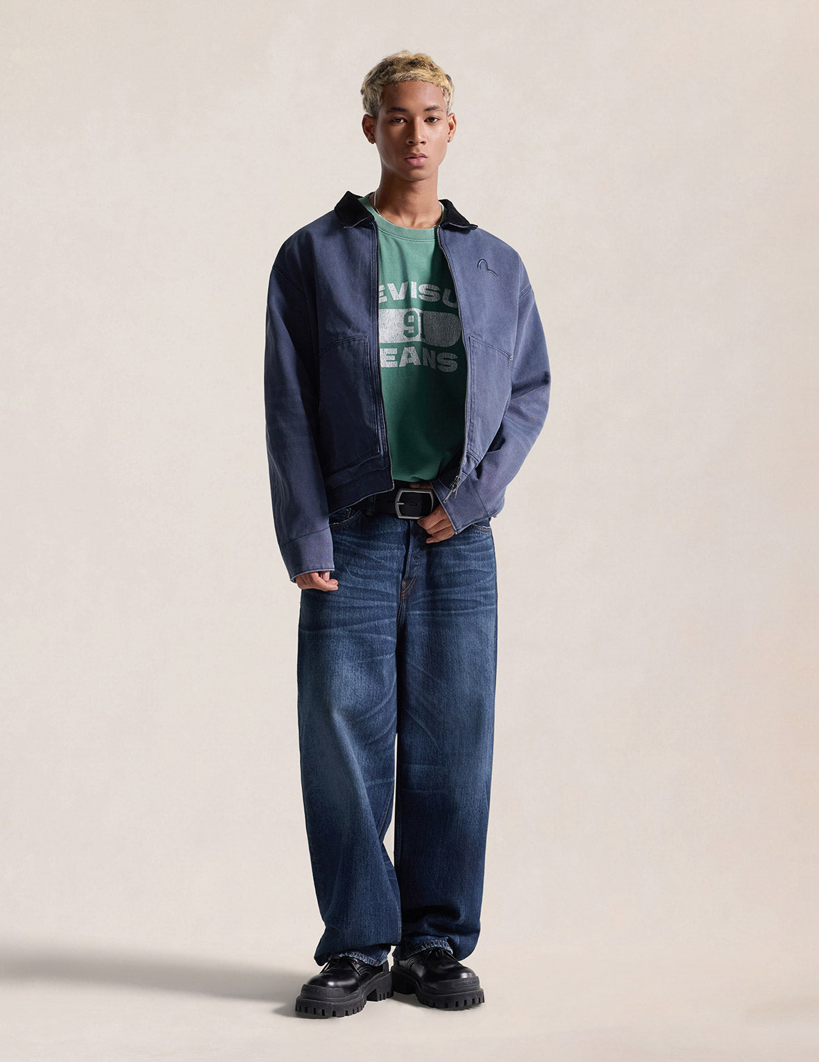 Mid-washed Seagull Print Loose Fit Jeans #2038 – EVISU