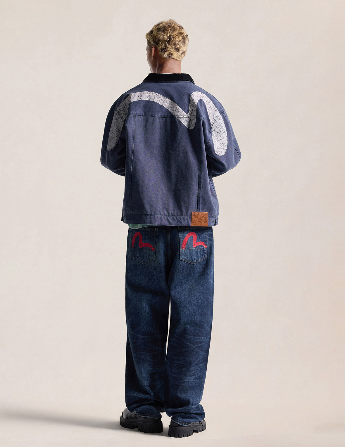Mid-washed Seagull Print Loose Fit Jeans #2038