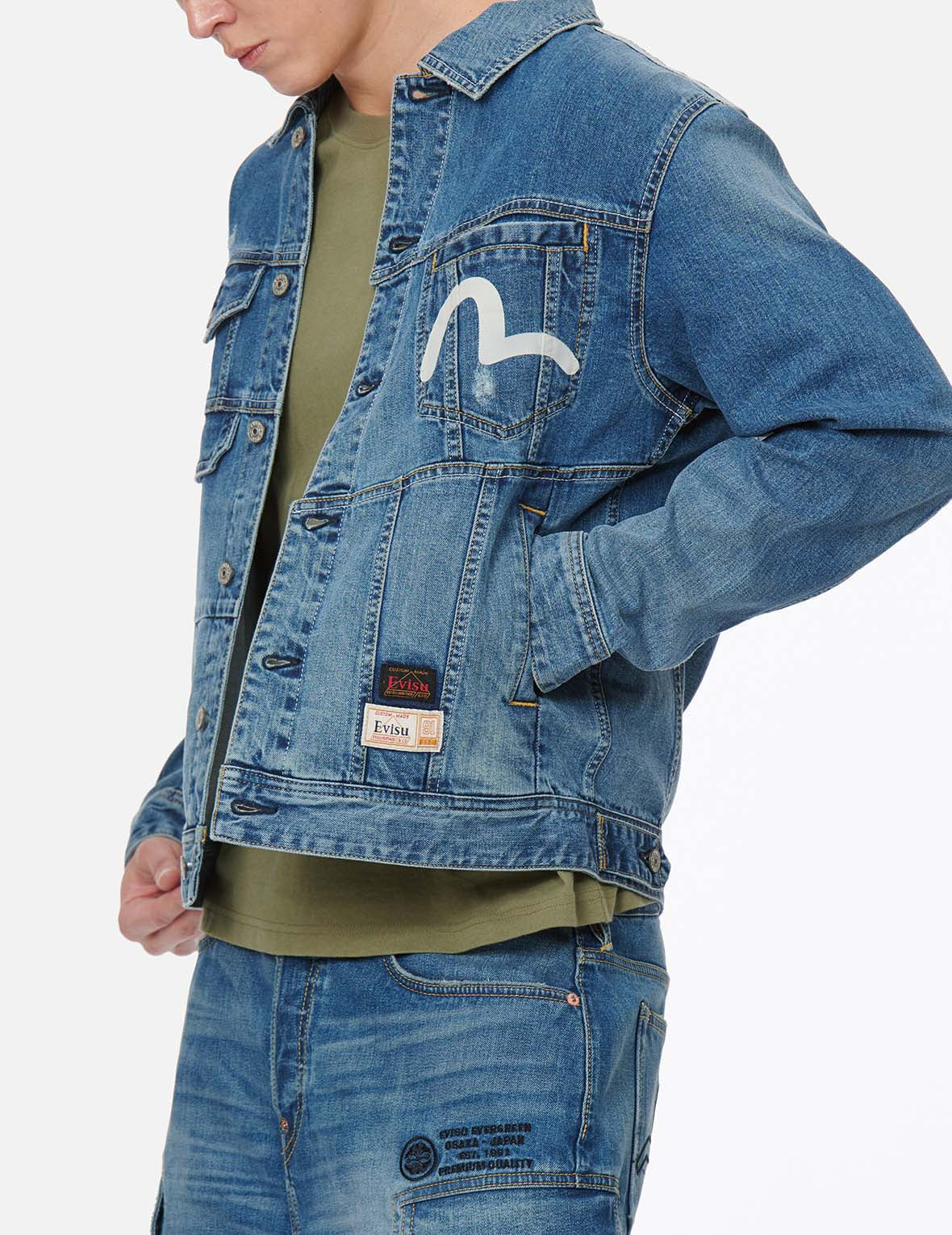 Deconstructed Kamon Print Denim Jacket – EVISU