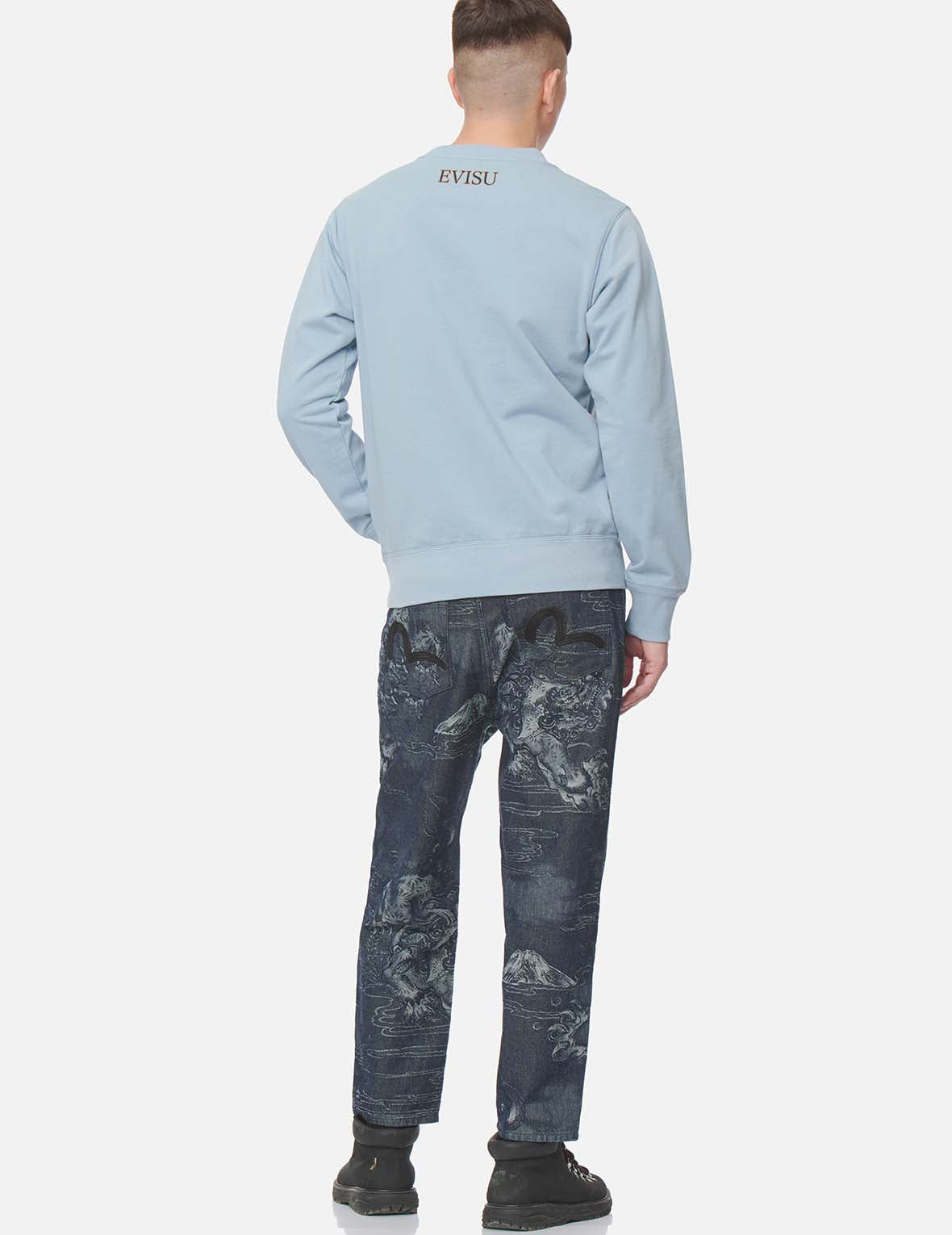 Allover Komainu Painting Jacquard Straight Cropped Denim