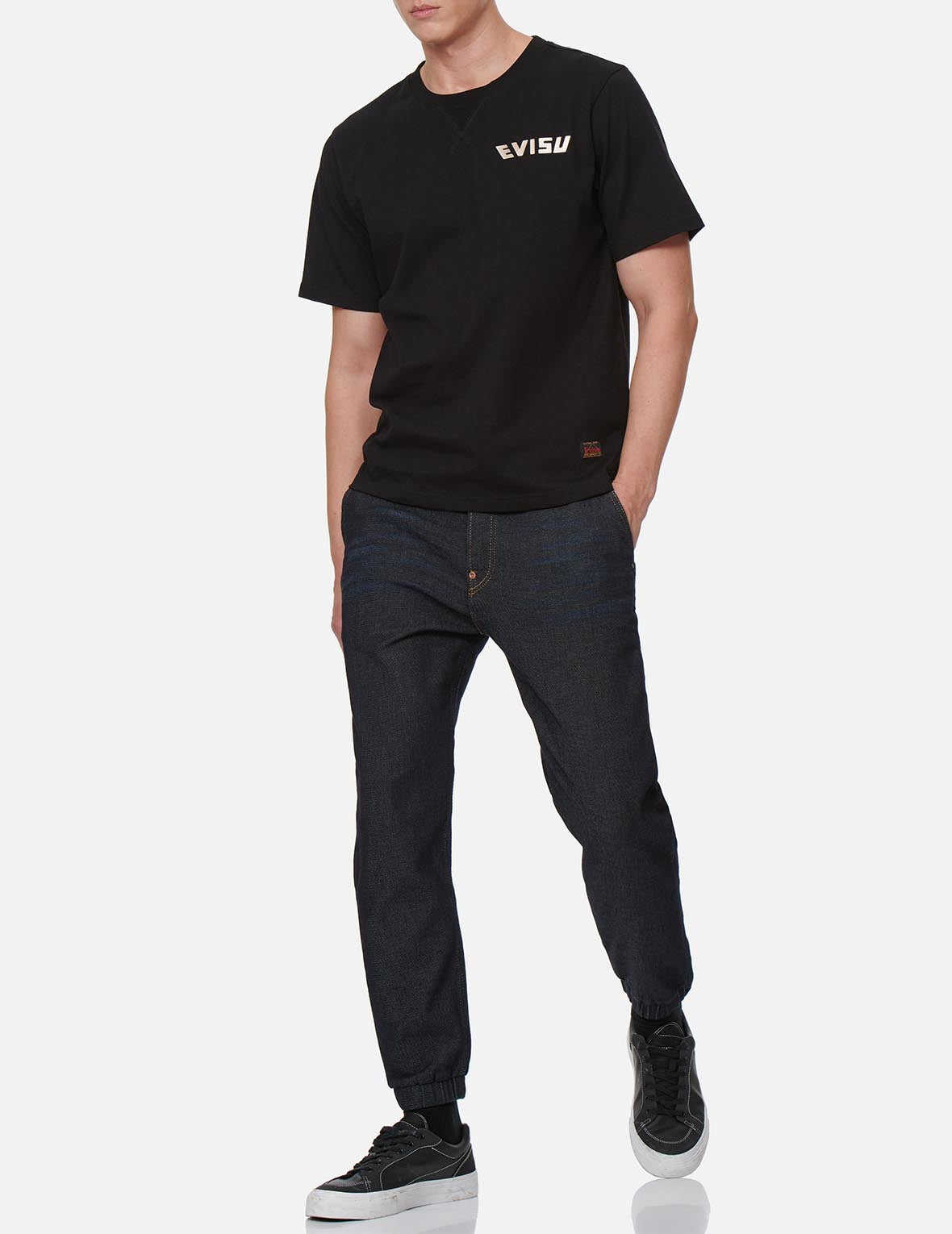 Kamon and Logo Appliqué Denim Jogger Pants