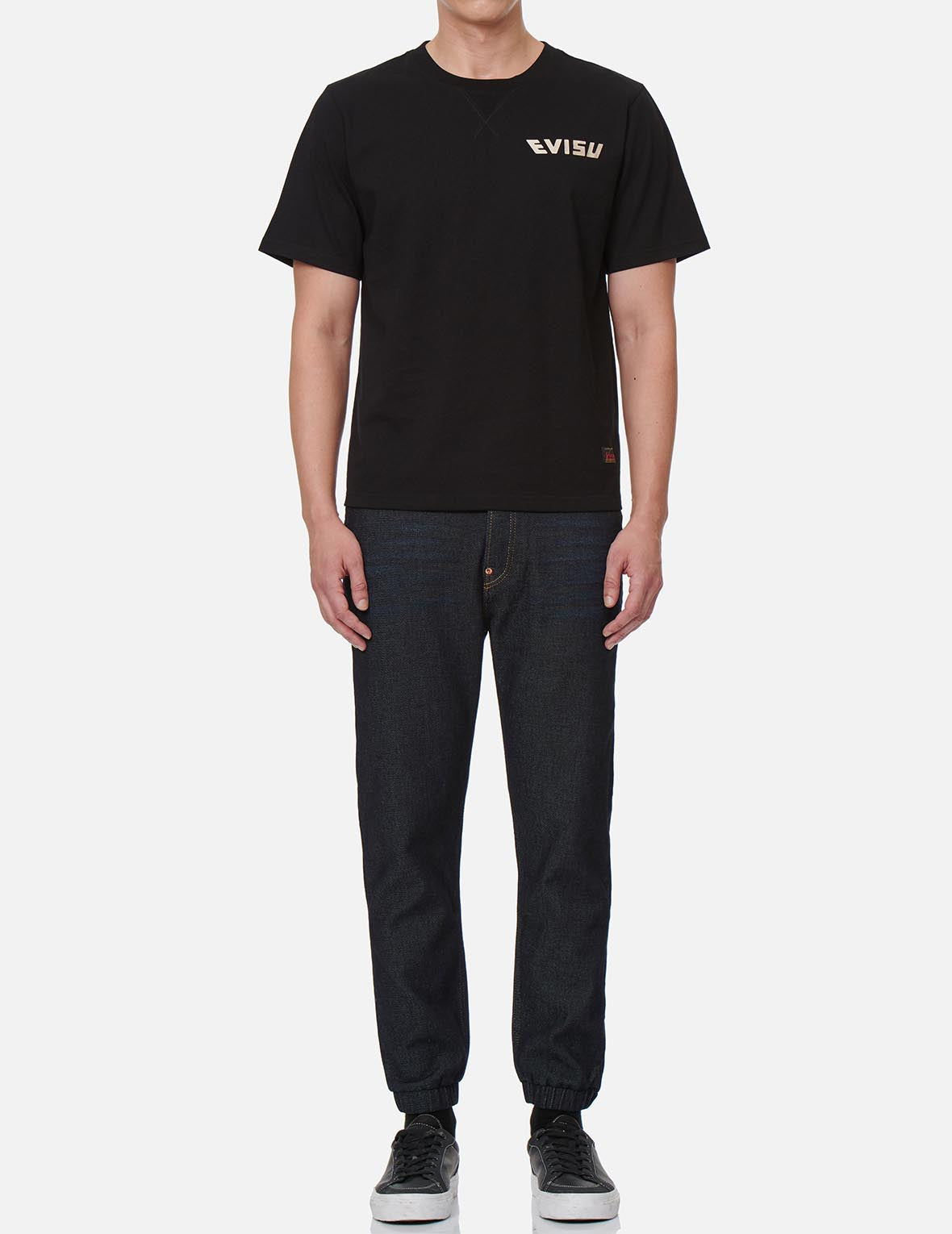 Kamon and Logo Appliqué Denim Jogger Pants