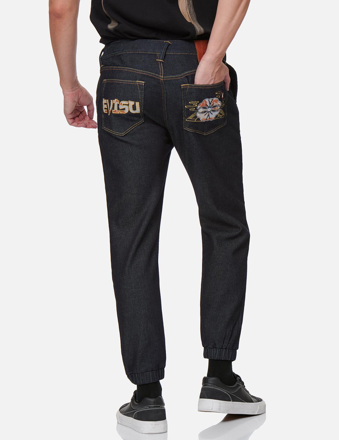 Kamon and Logo Appliqué Denim Jogger Pants