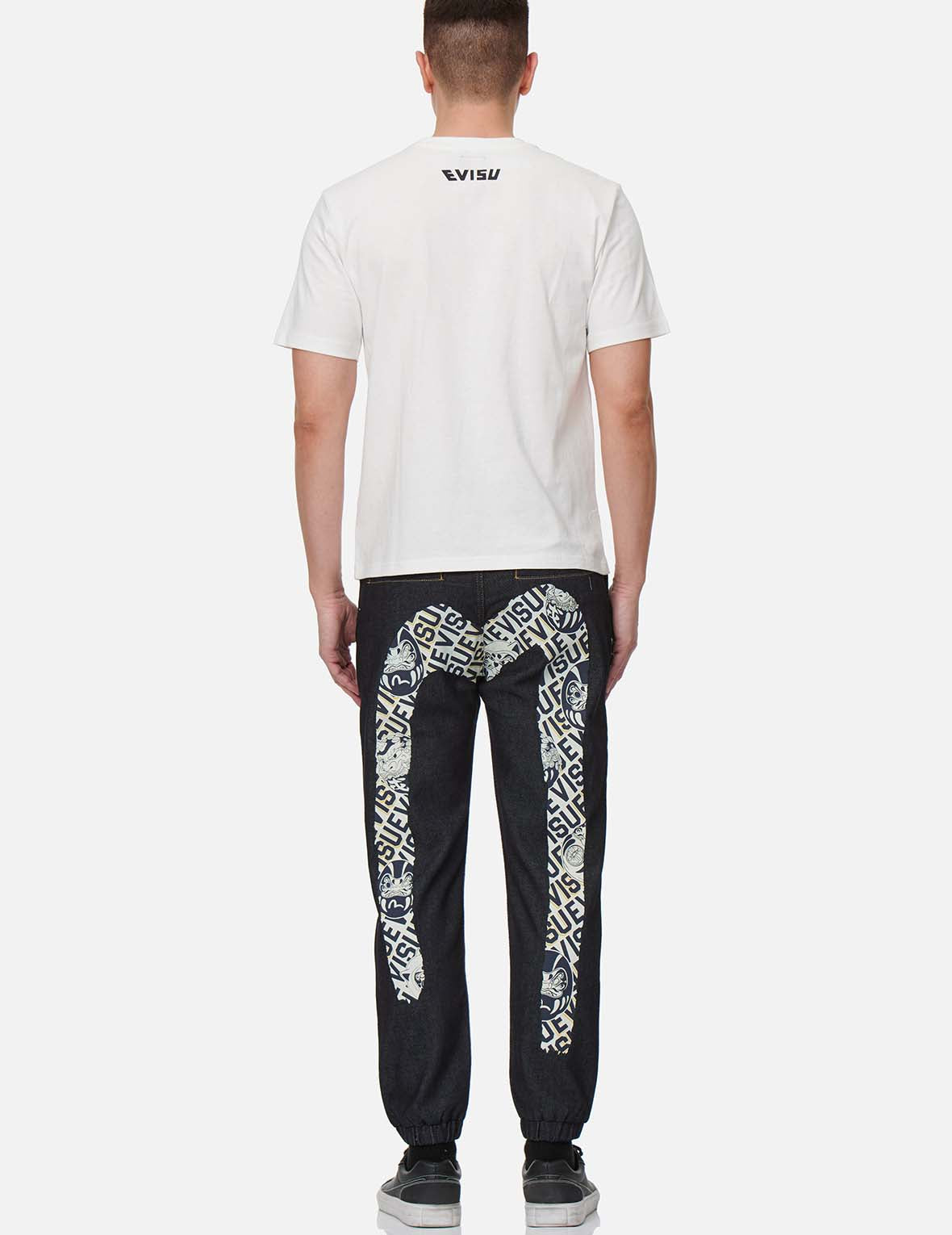 Daruma Buddies Daicock Print Denim Jogger Pants