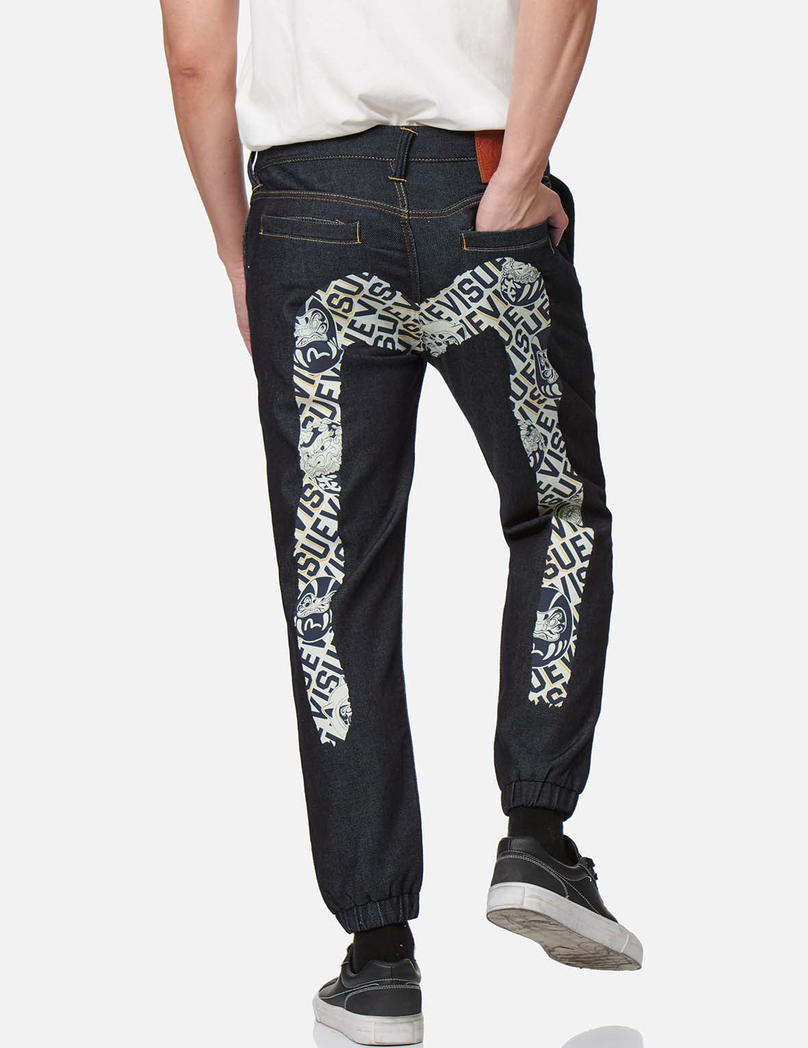 Daruma Buddies Daicock Print Denim Jogger Pants