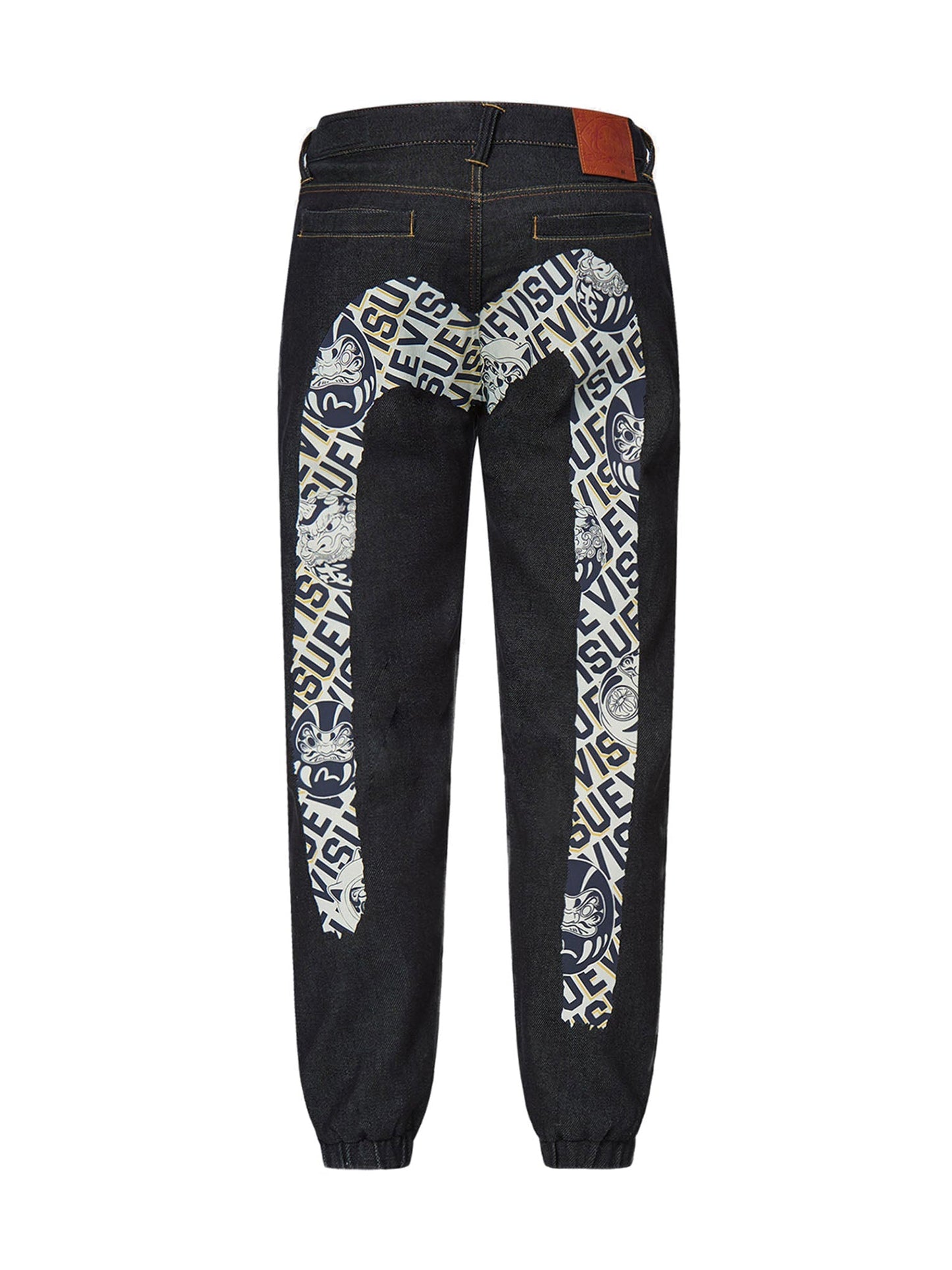 Daruma Buddies Daicock Print Denim Jogger Pants