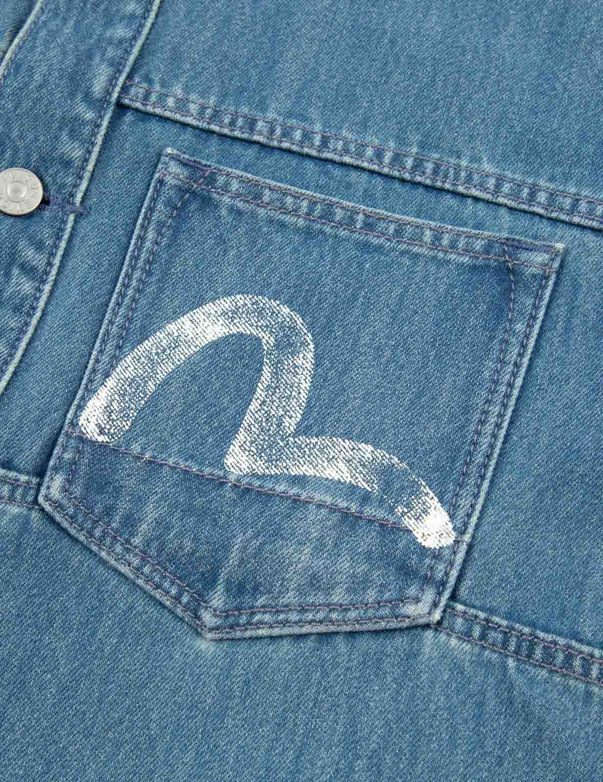 Vintage Daruma Print Denim Shirt Jacket – EVISU Vintage Daruma Print Denim Shirt Jacket – EVISU