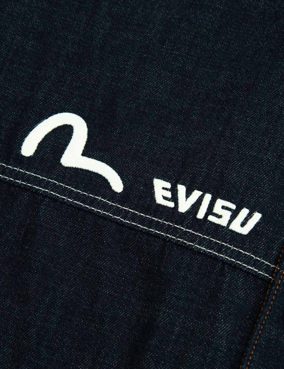 Vintage Handwritten Logo Embroidered Denim Shirt Jacket – EVISU