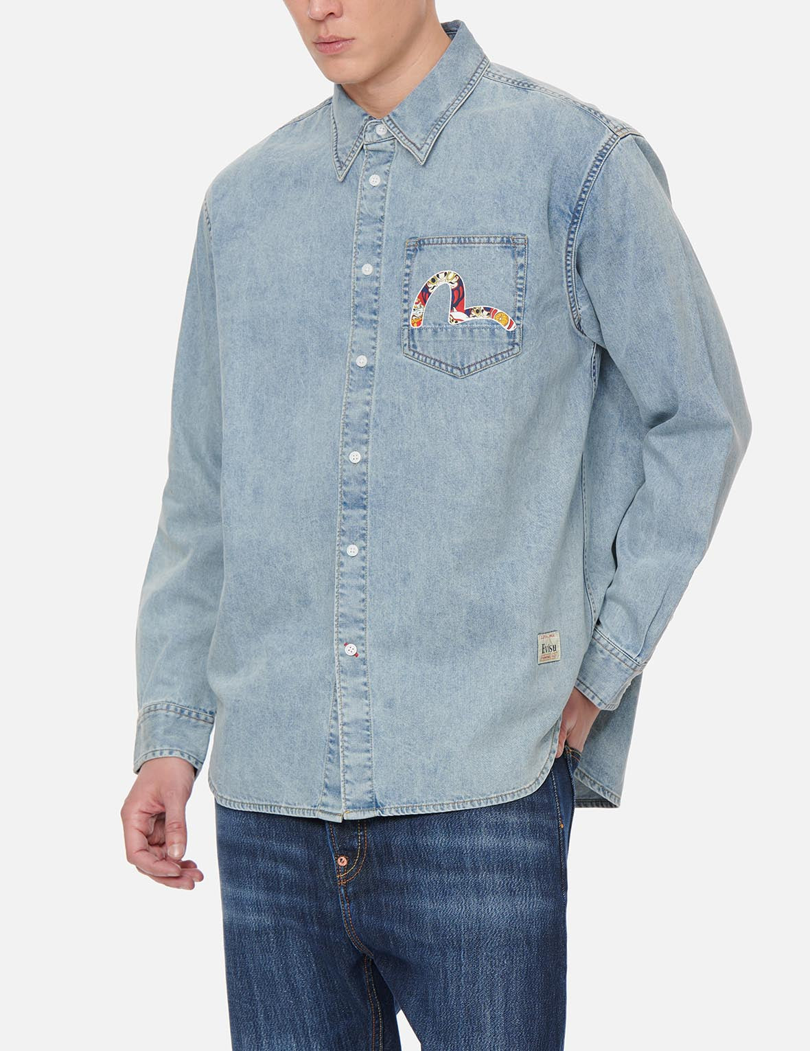 Daruma Buddies Print Denim Shirt