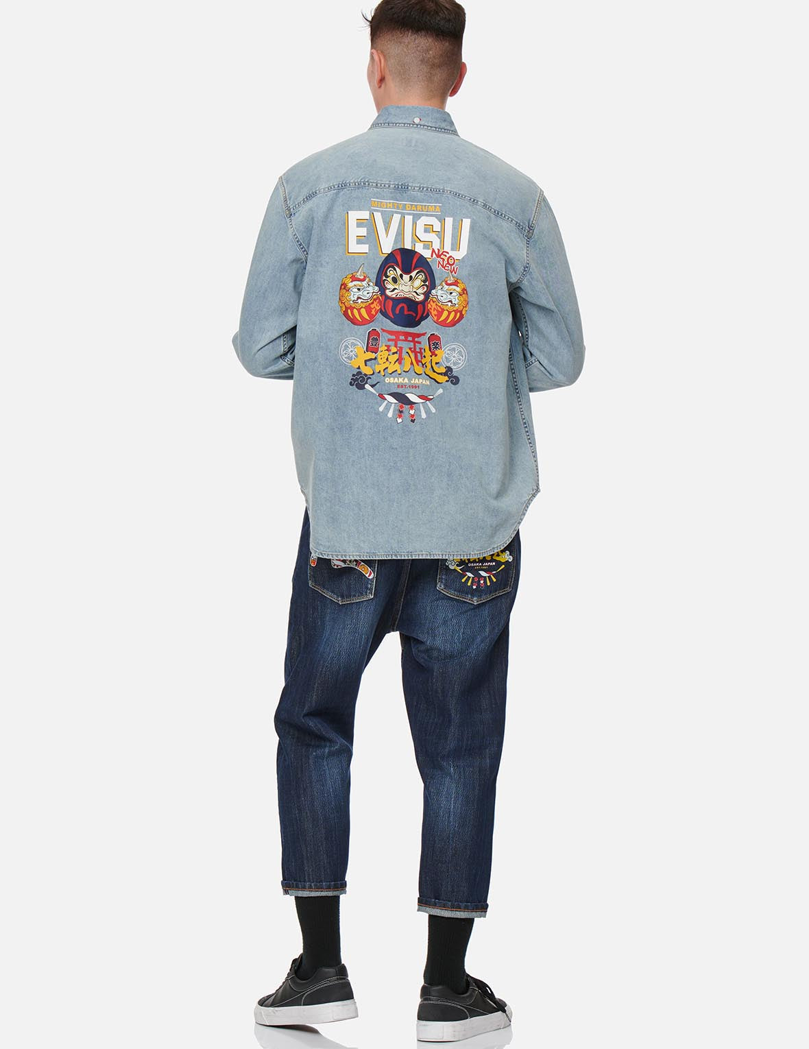 Daruma Buddies Print Denim Shirt